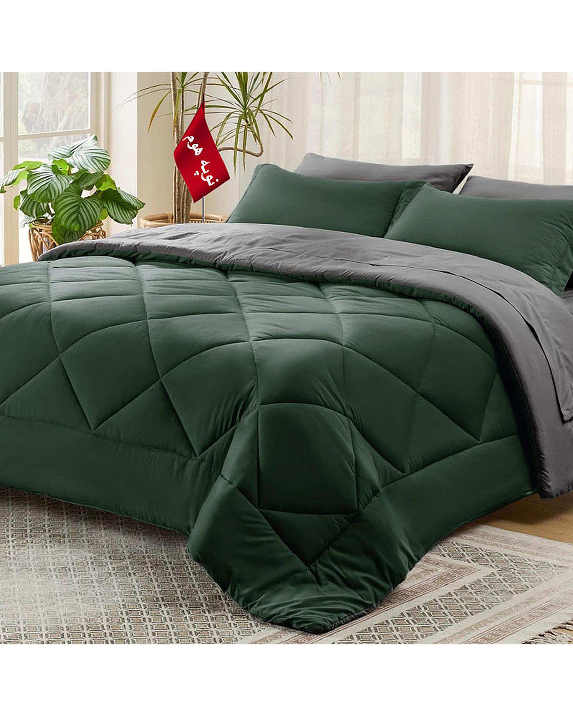 سرویس لحاف روتختی مینیمال یک نفره 5 تکه سبز طوسی نوپه هوم Nopehome طرح لوزی کد 156