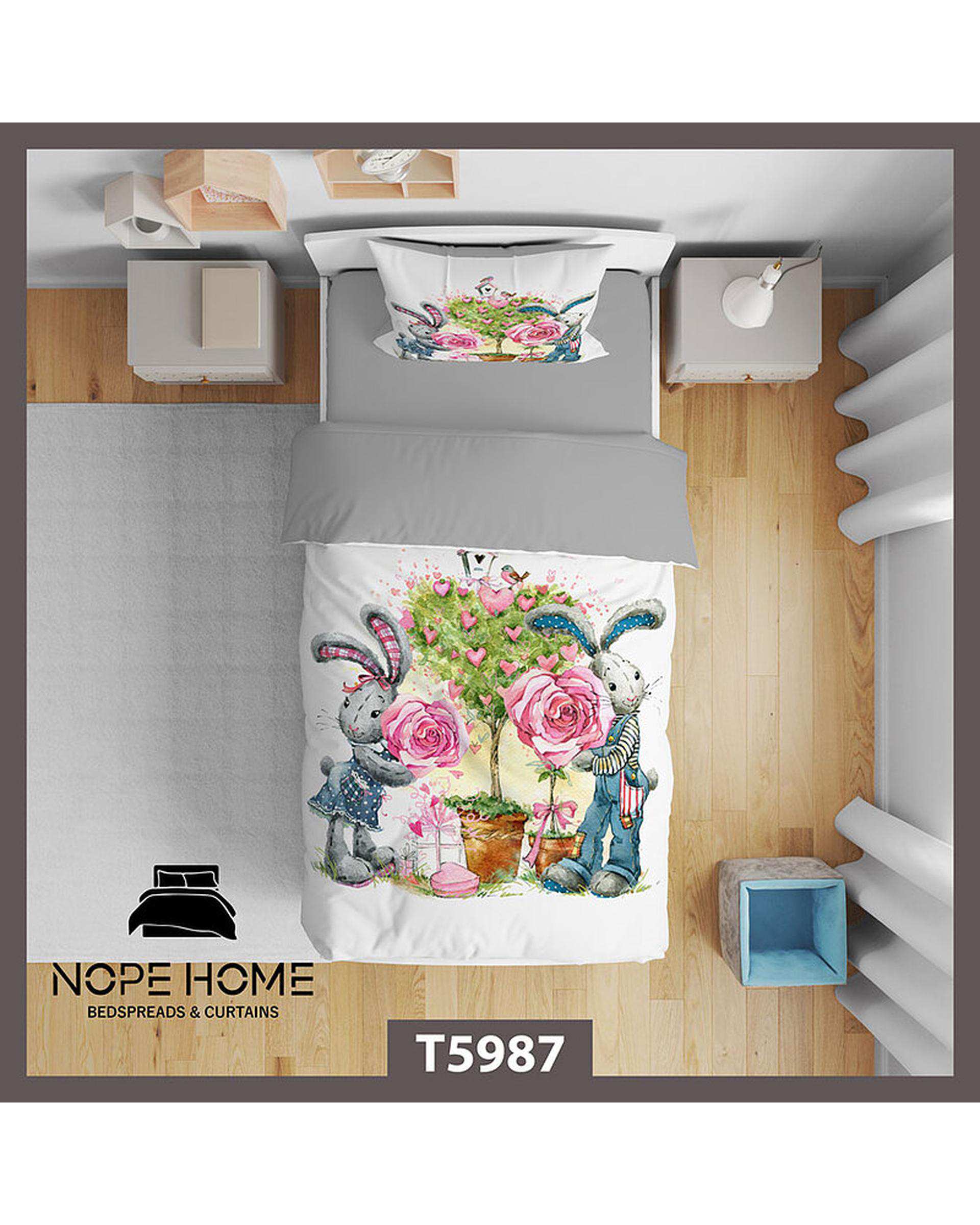 سرویس لحاف روتختی کودک یک نفره 5 تکه نوپه هوم Nopehome طرح گل و خرگوش کد T5987