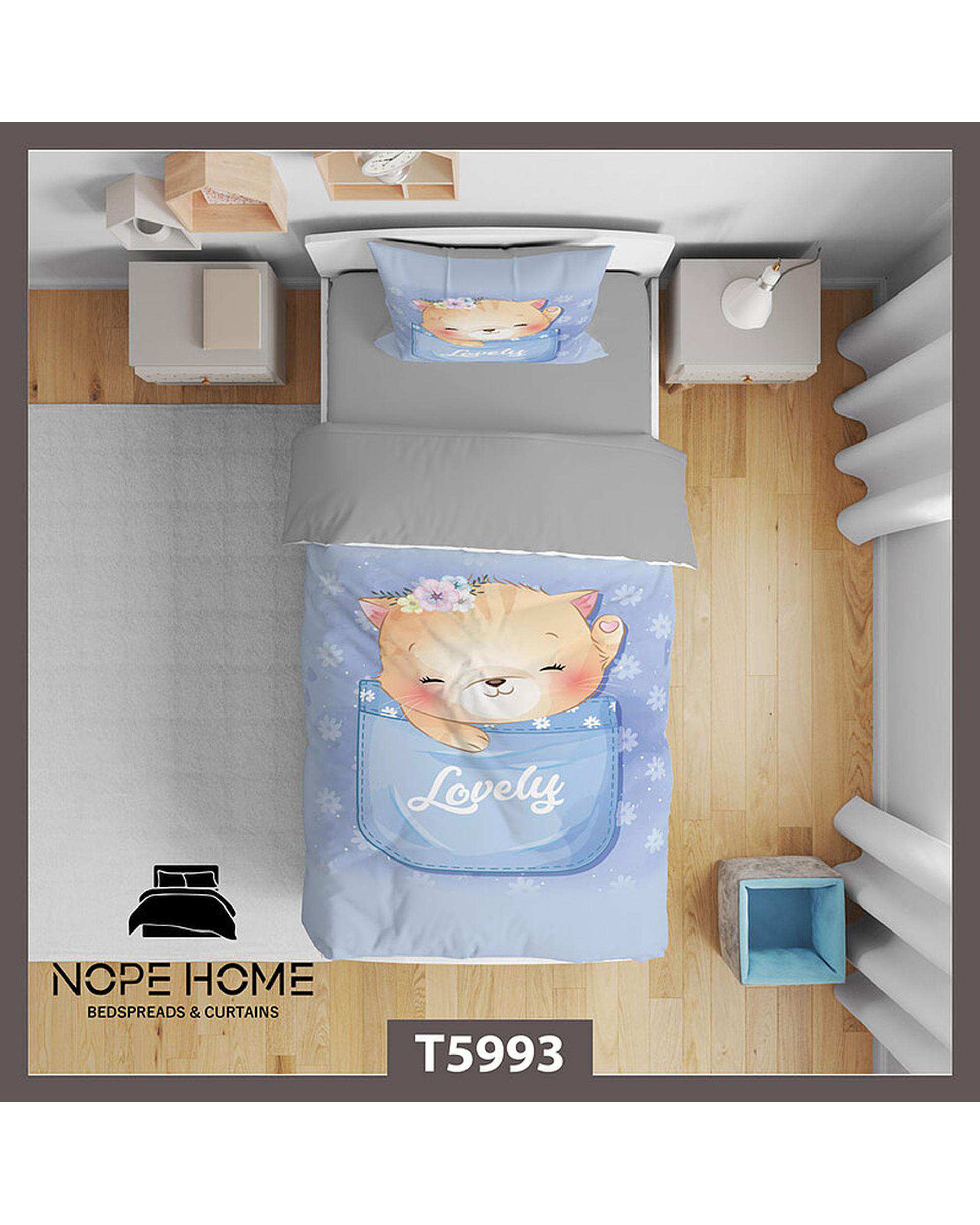 سرویس لحاف روتختی کودک یک نفره 5 تکه نوپه هوم Nopehome طرح گربه کد T5993