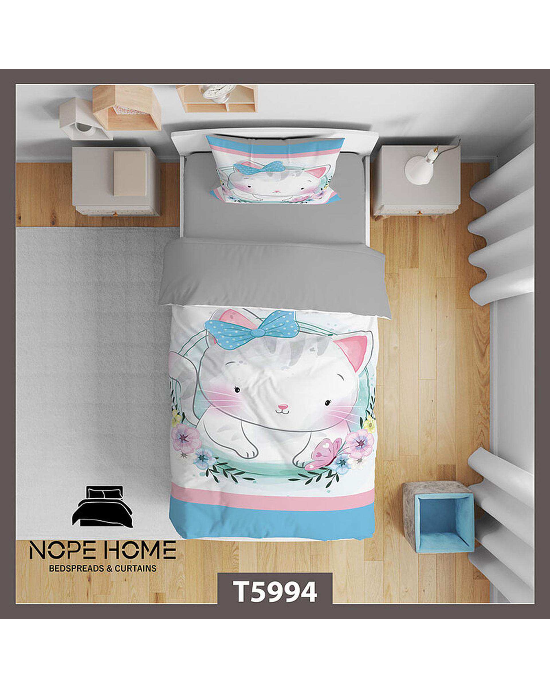 سرویس لحاف روتختی کودک یک نفره 5 تکه نوپه هوم Nopehome طرح گربه کد T5994