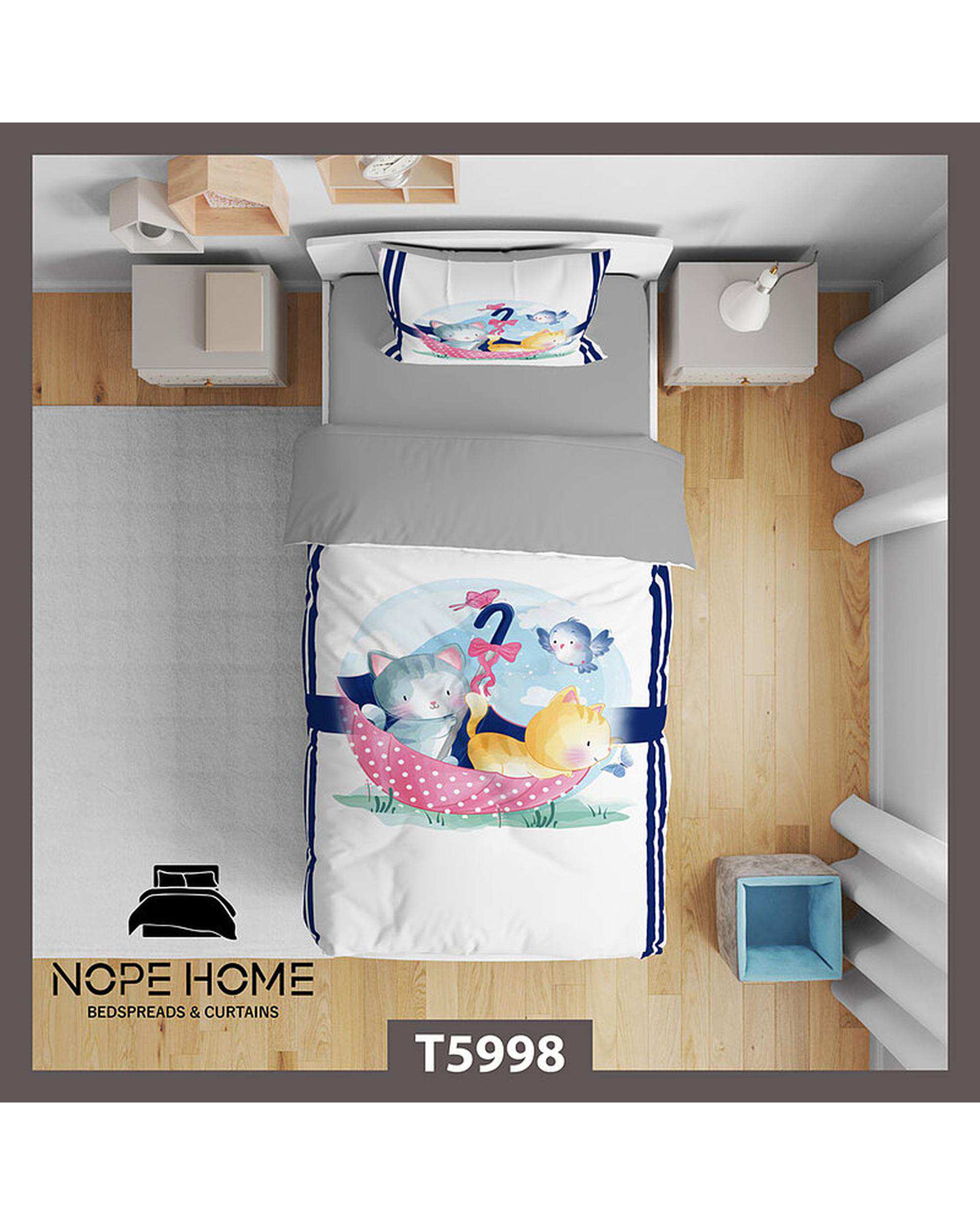 سرویس لحاف روتختی کودک یک نفره 5 تکه نوپه هوم Nopehome طرح گربه نارنجی کد T5998