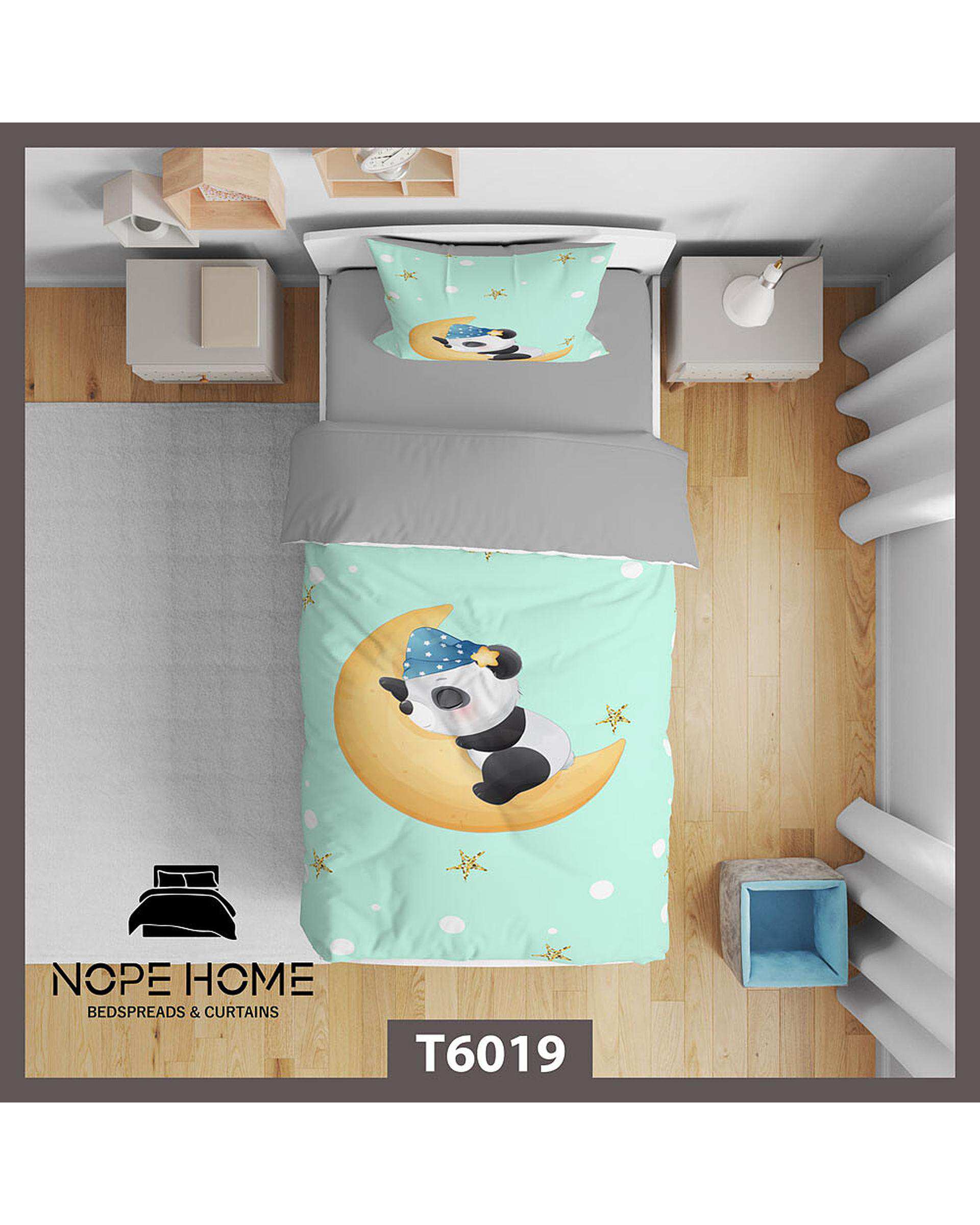 سرویس لحاف روتختی کودک یک نفره 5 تکه نوپه هوم Nopehome طرح پاندا و ماه کد T6019