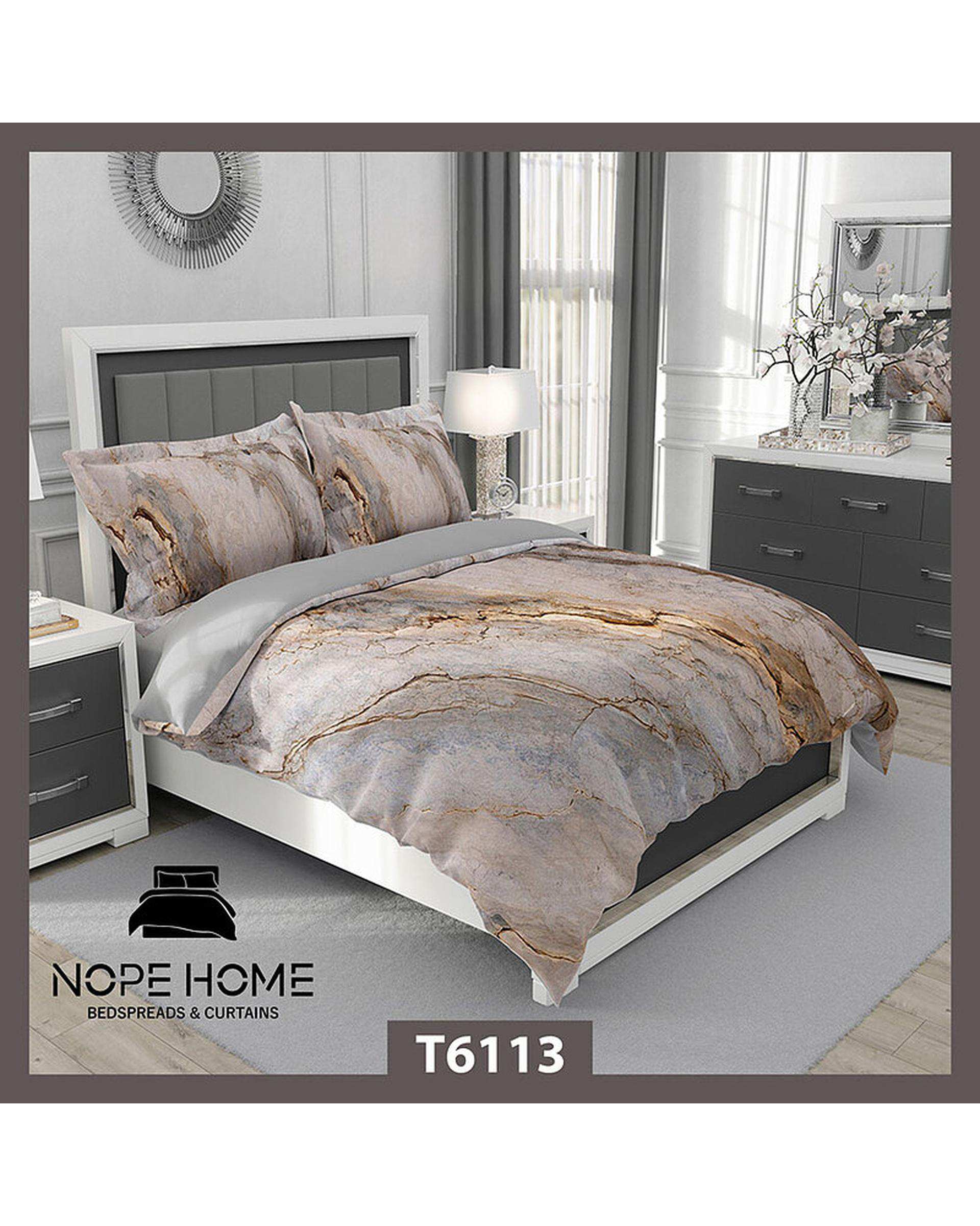 سرویس لحاف روتختی یک نفره 5 تکه نوپه هوم Nopehome طرح پتینه مرمر مدرن کد T6113