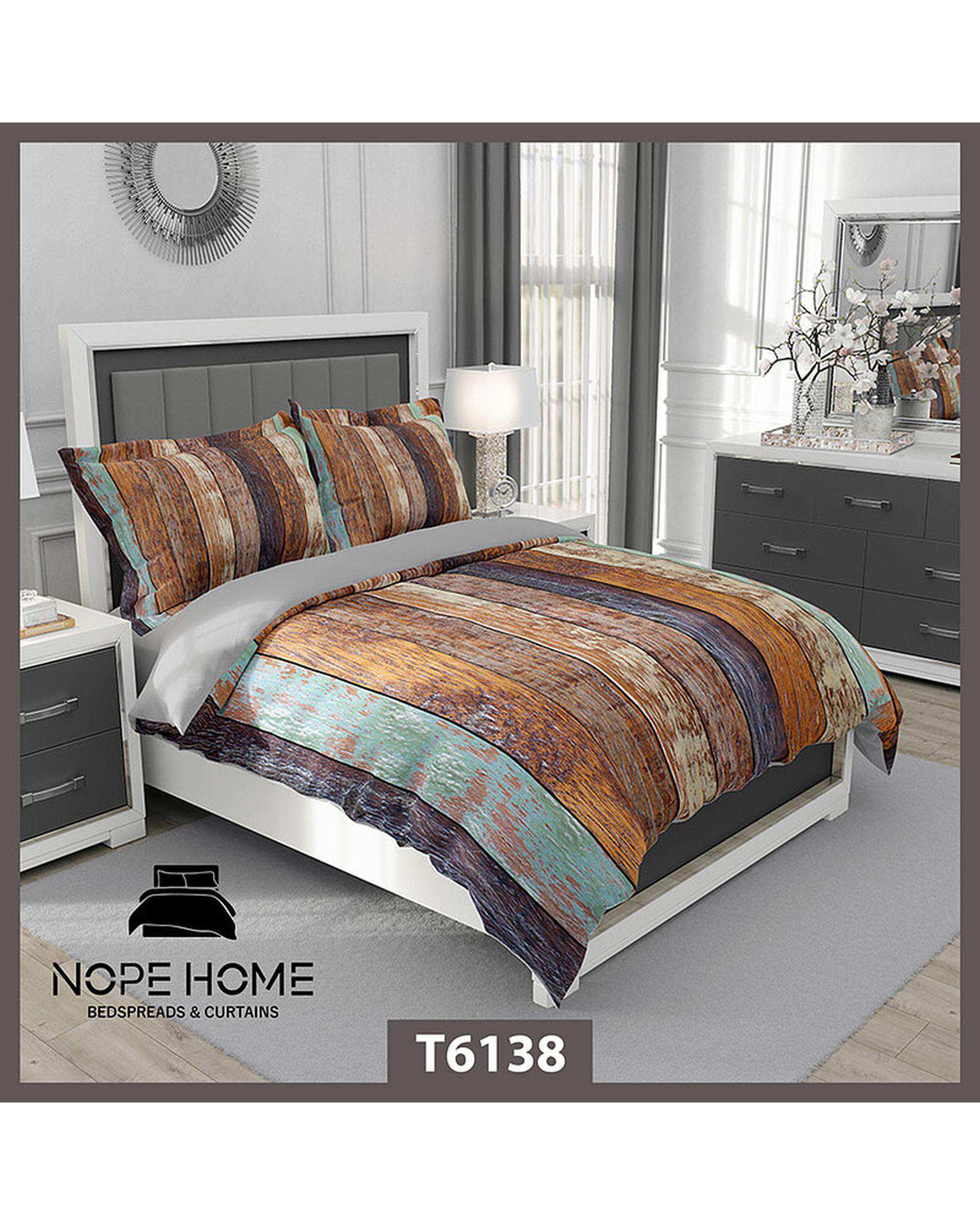 سرویس لحاف روتختی یک نفره 5 تکه نوپه هوم Nopehome طرح پتینه راه راه مدرن کد T6138