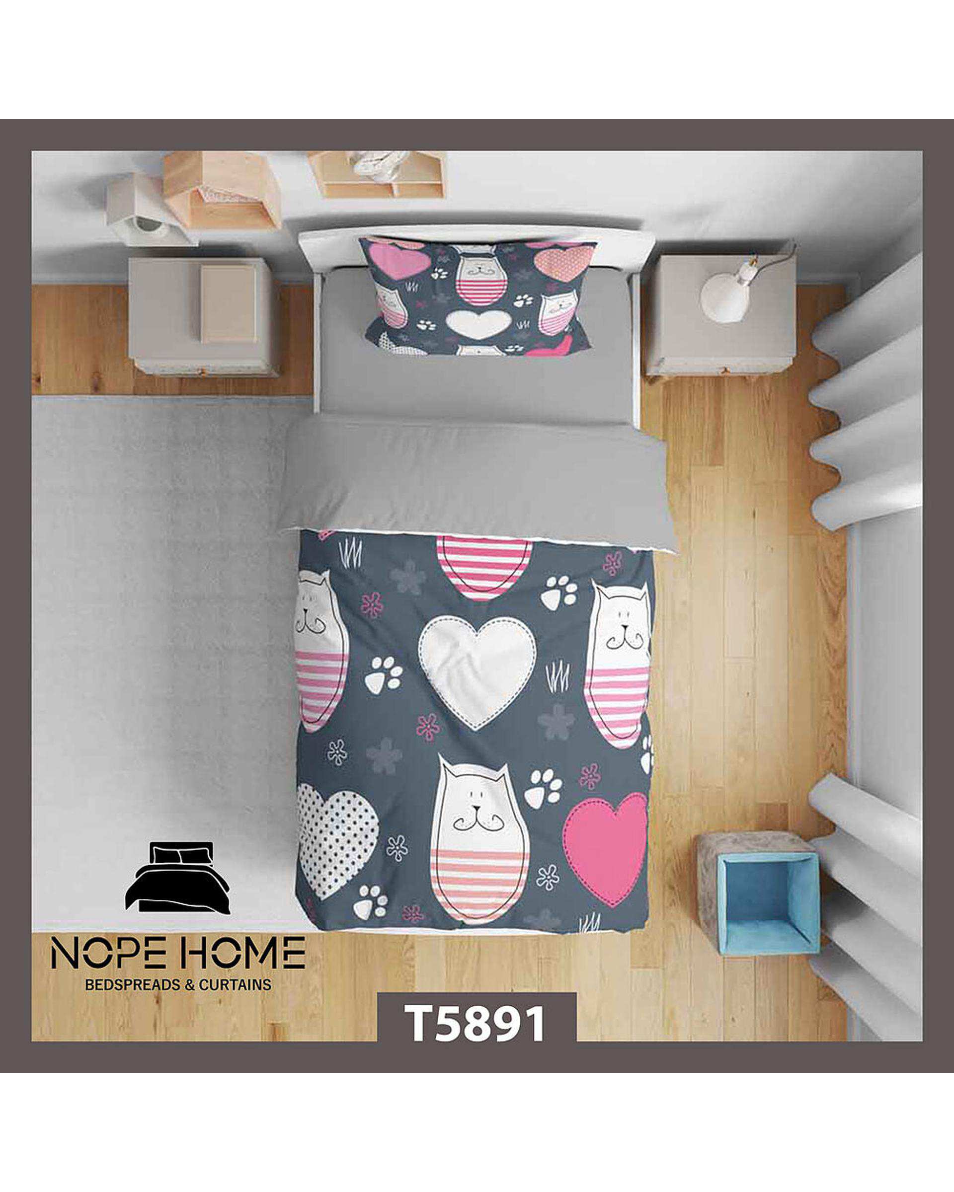 سرویس لحاف روتختی کودک یک نفره 5 تکه نوپه هوم Nopehome طرح گربه کد T5891