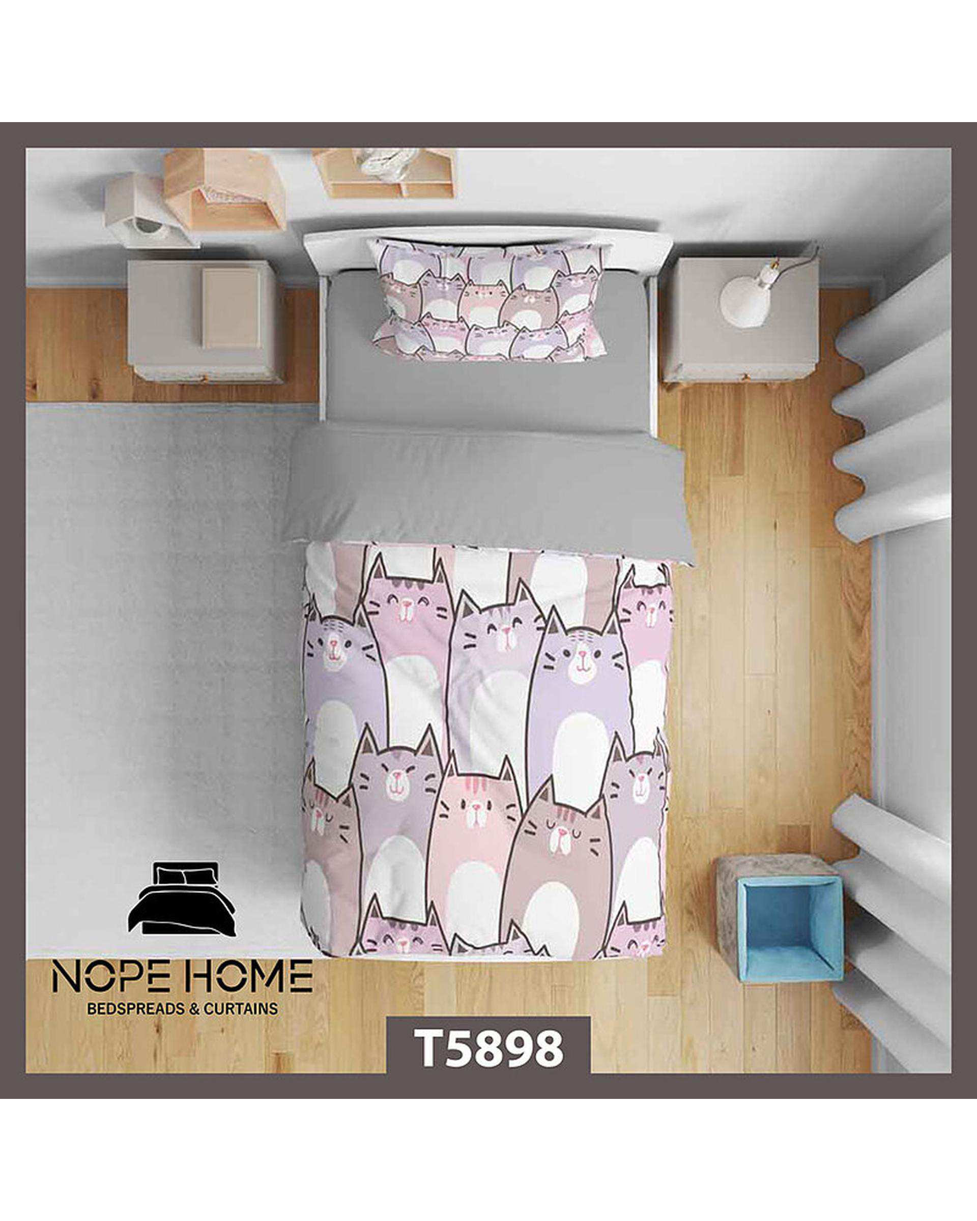 سرویس لحاف روتختی کودک یک نفره 5 تکه نوپه هوم Nopehome طرح گربه کد T5898