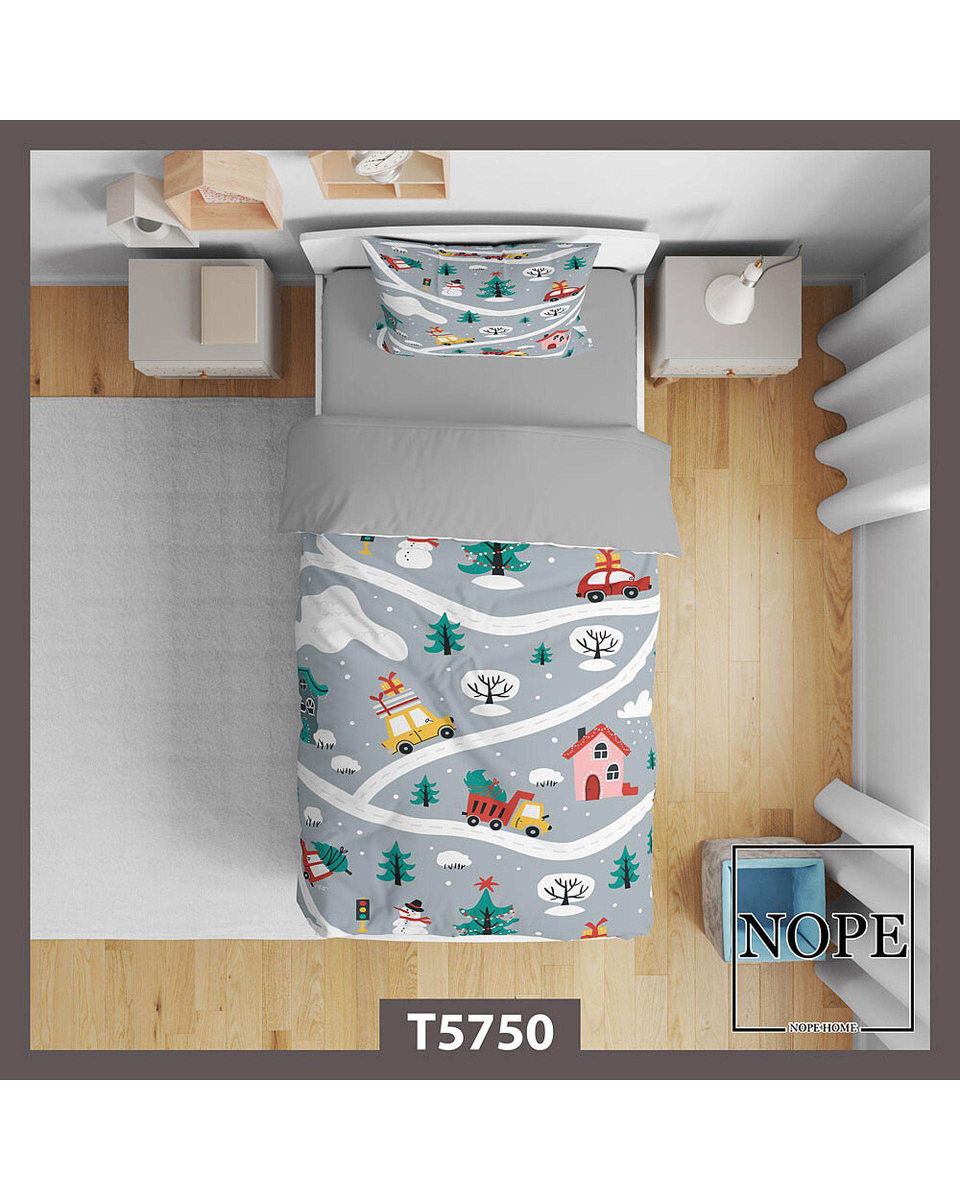 سرویس لحاف روتختی کودک یک نفره 5 تکه نوپه هوم Nopehome طرح خونه کد T5750