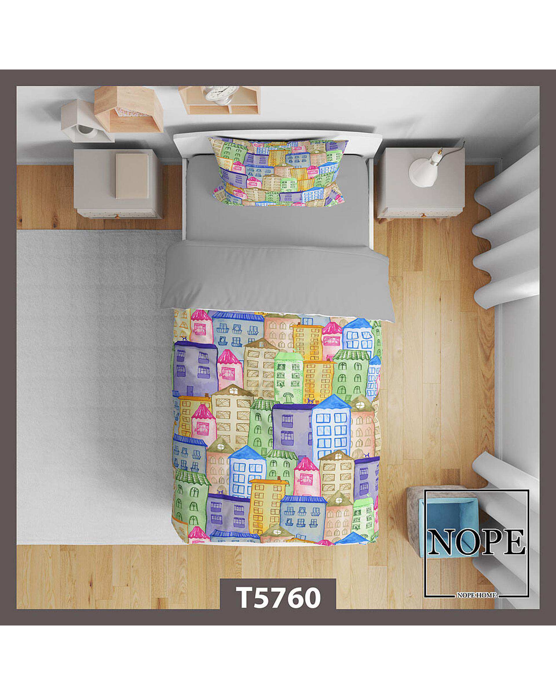 سرویس لحاف روتختی کودک یک نفره 5 تکه نوپه هوم Nopehome طرح خونه ها کد T5760