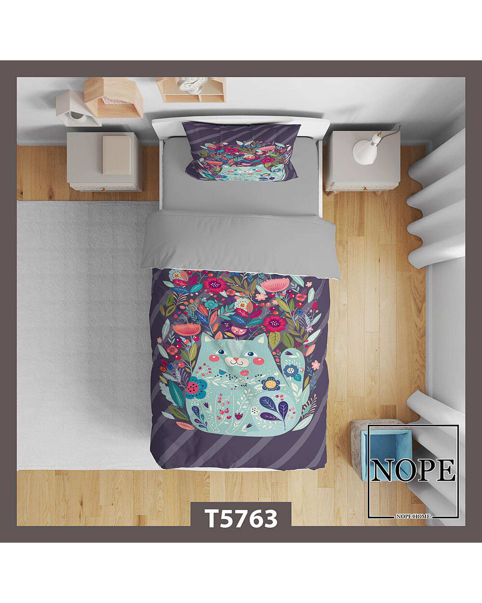 سرویس لحاف روتختی کودک یک نفره 5 تکه نوپه هوم Nopehome طرح گربه کد T5763