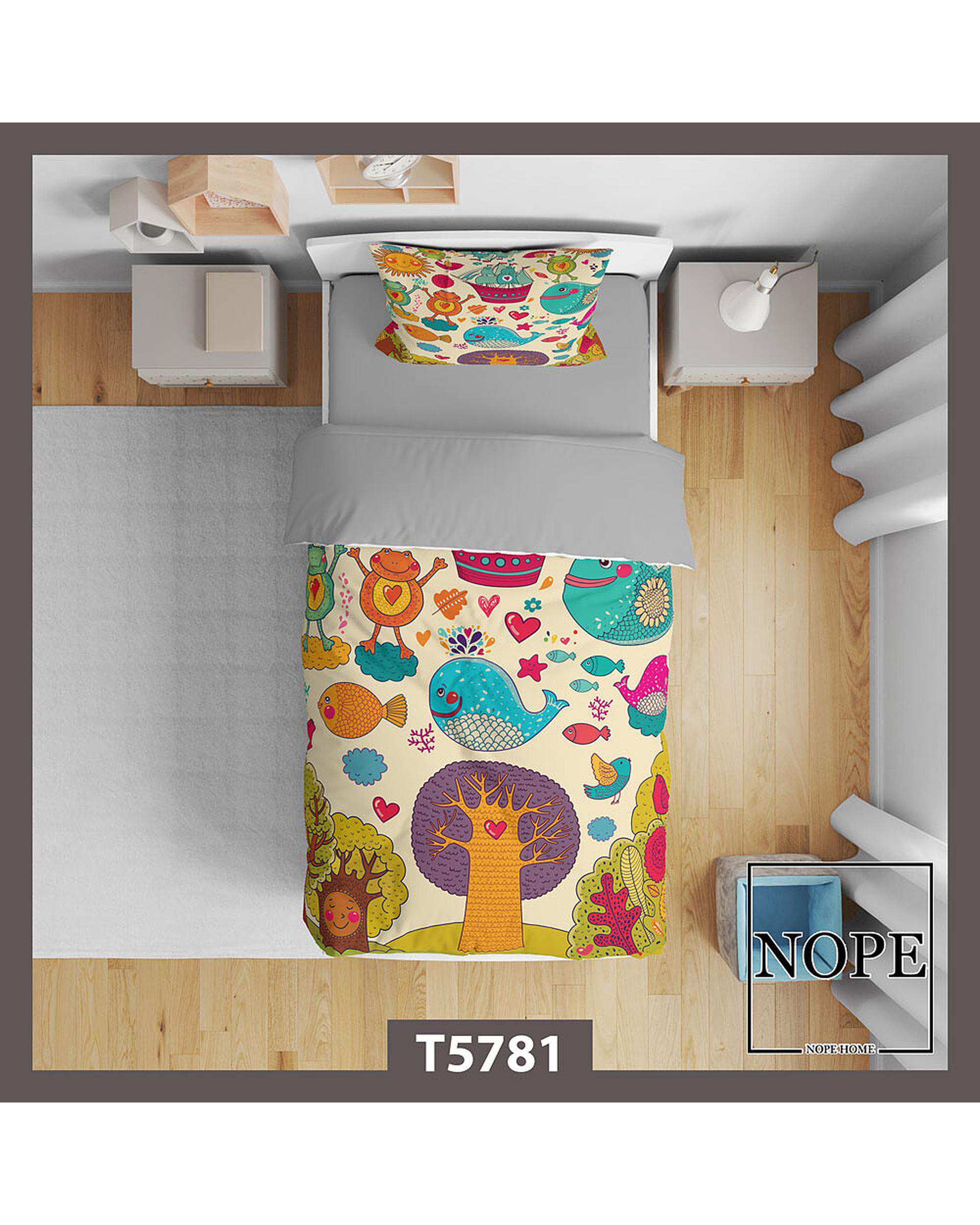 سرویس لحاف روتختی کودک یک نفره 5 تکه نوپه هوم Nopehome طرح پترن حیوانات کد T5781