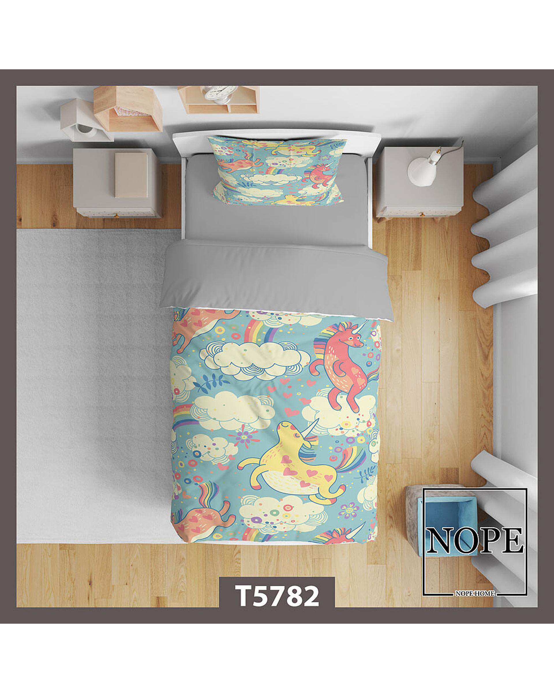سرویس لحاف روتختی کودک یک نفره 5 تکه نوپه هوم Nopehome طرح پترن یونیکورن کد T5782