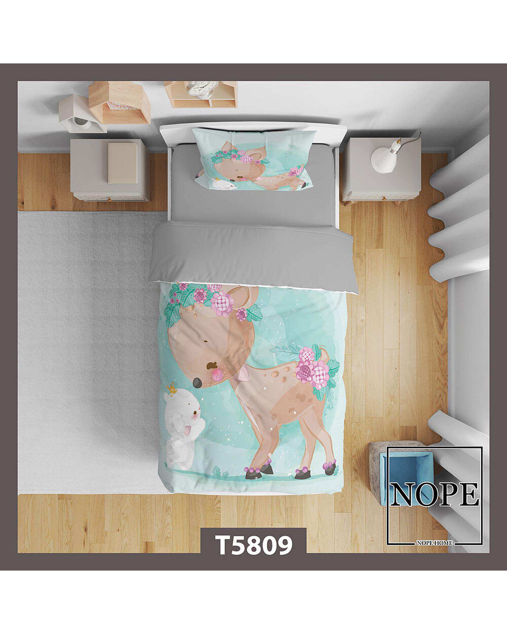 سرویس لحاف روتختی کودک یک نفره 5 تکه نوپه هوم Nopehome طرح آهو کارتونی کد T5809