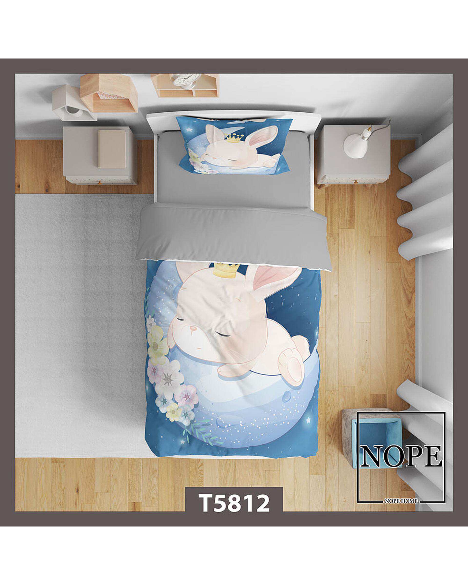 سرویس لحاف روتختی کودک یک نفره 5 تکه نوپه هوم Nopehome طرح خرگوش فانتزی کارتونی کد T5812