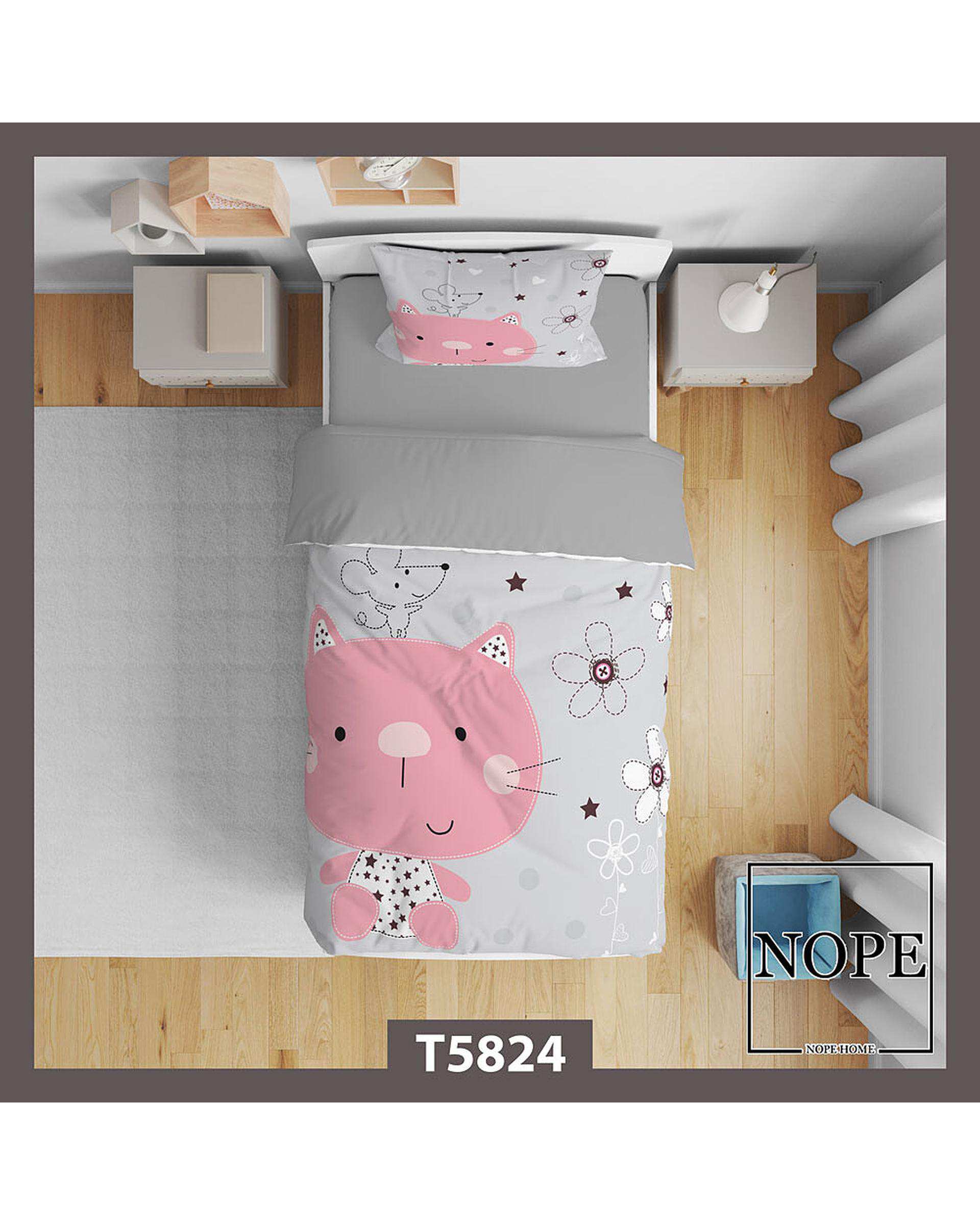 سرویس لحاف روتختی کودک یک نفره 5 تکه نوپه هوم Nopehome طرح گربه کد T5824