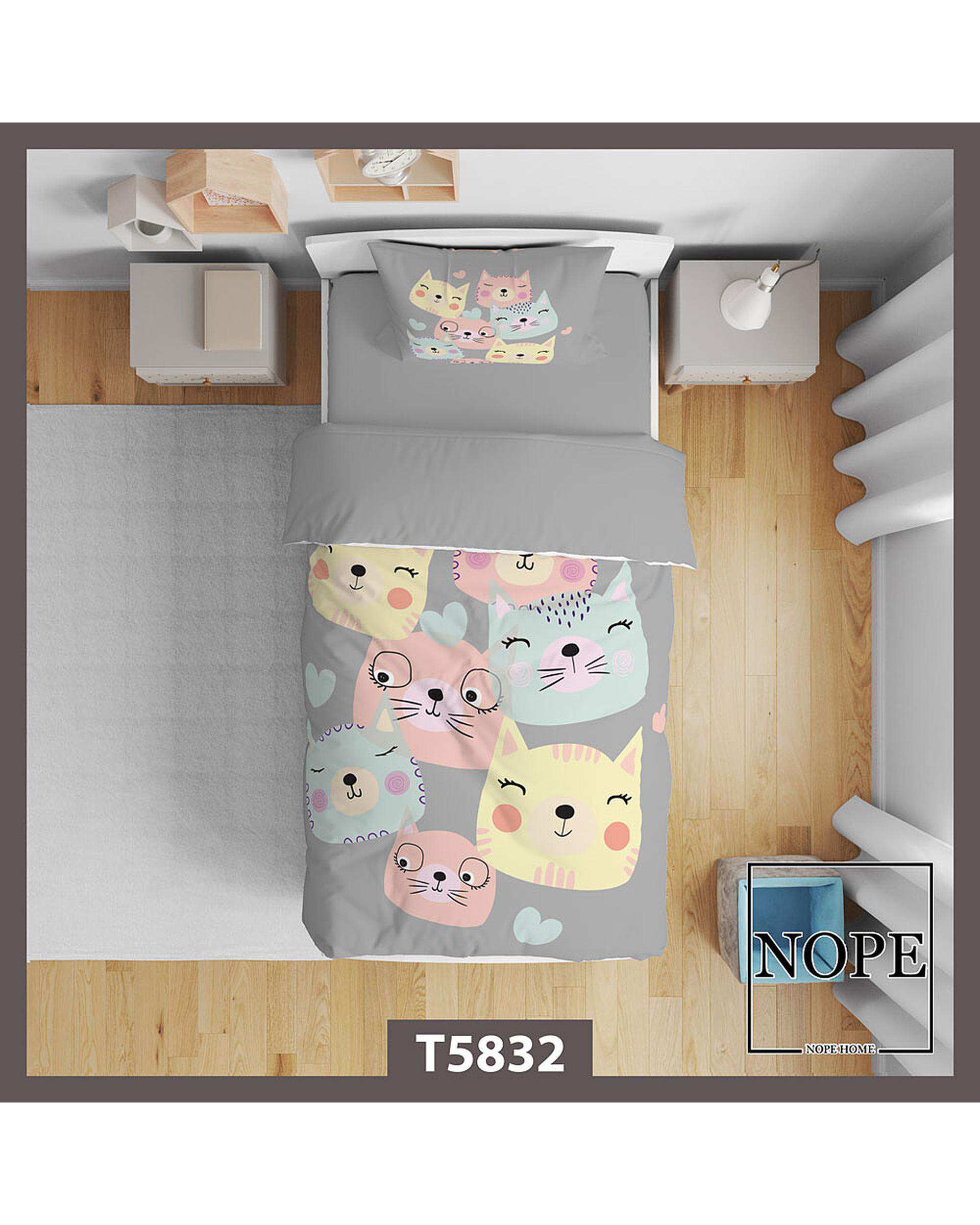 سرویس لحاف روتختی کودک یک نفره 5 تکه نوپه هوم Nopehome طرح گربه کد T5832