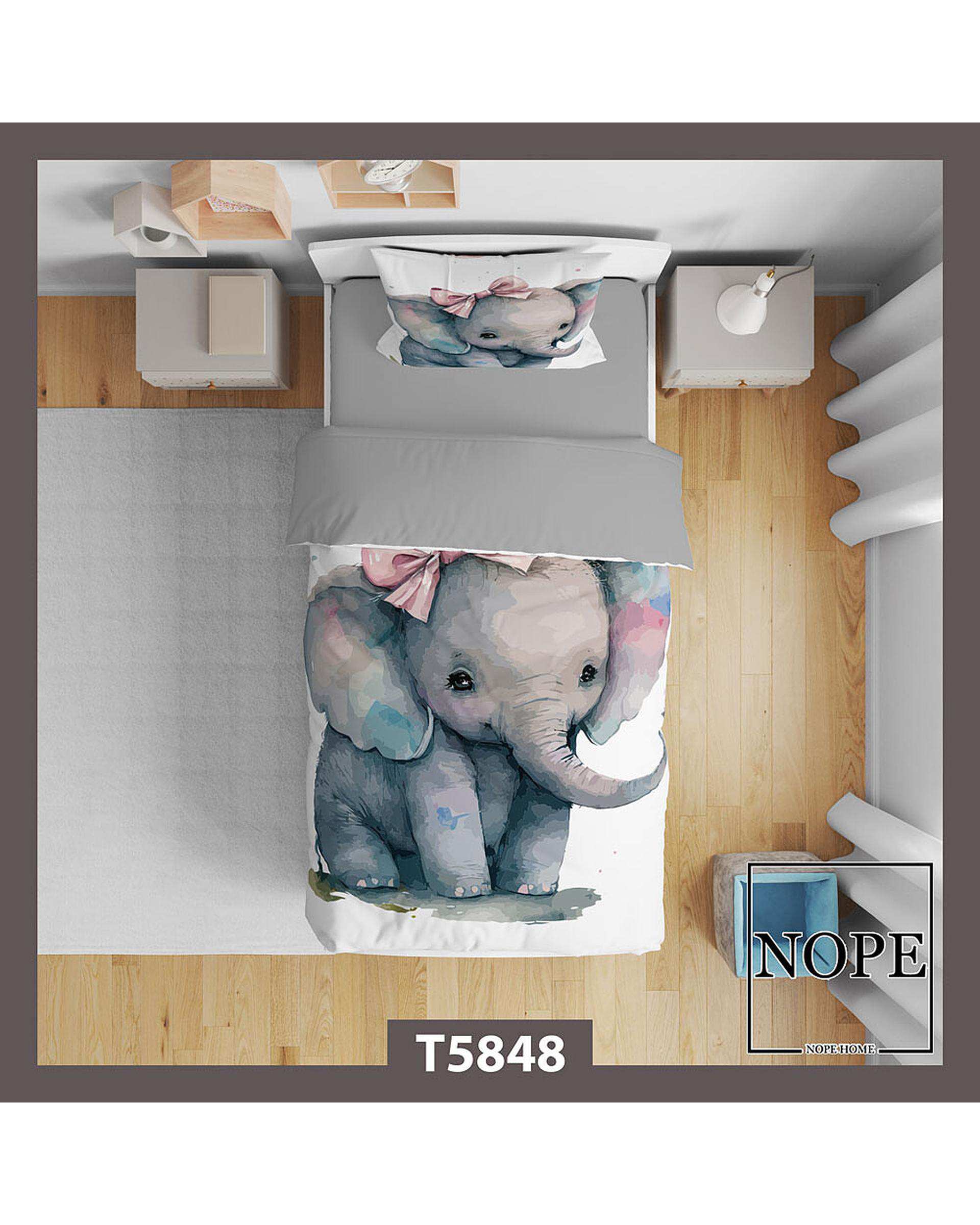 سرویس لحاف روتختی کودک یک نفره 5 تکه نوپه هوم Nopehome طرح بچگانه فیل کد T5848