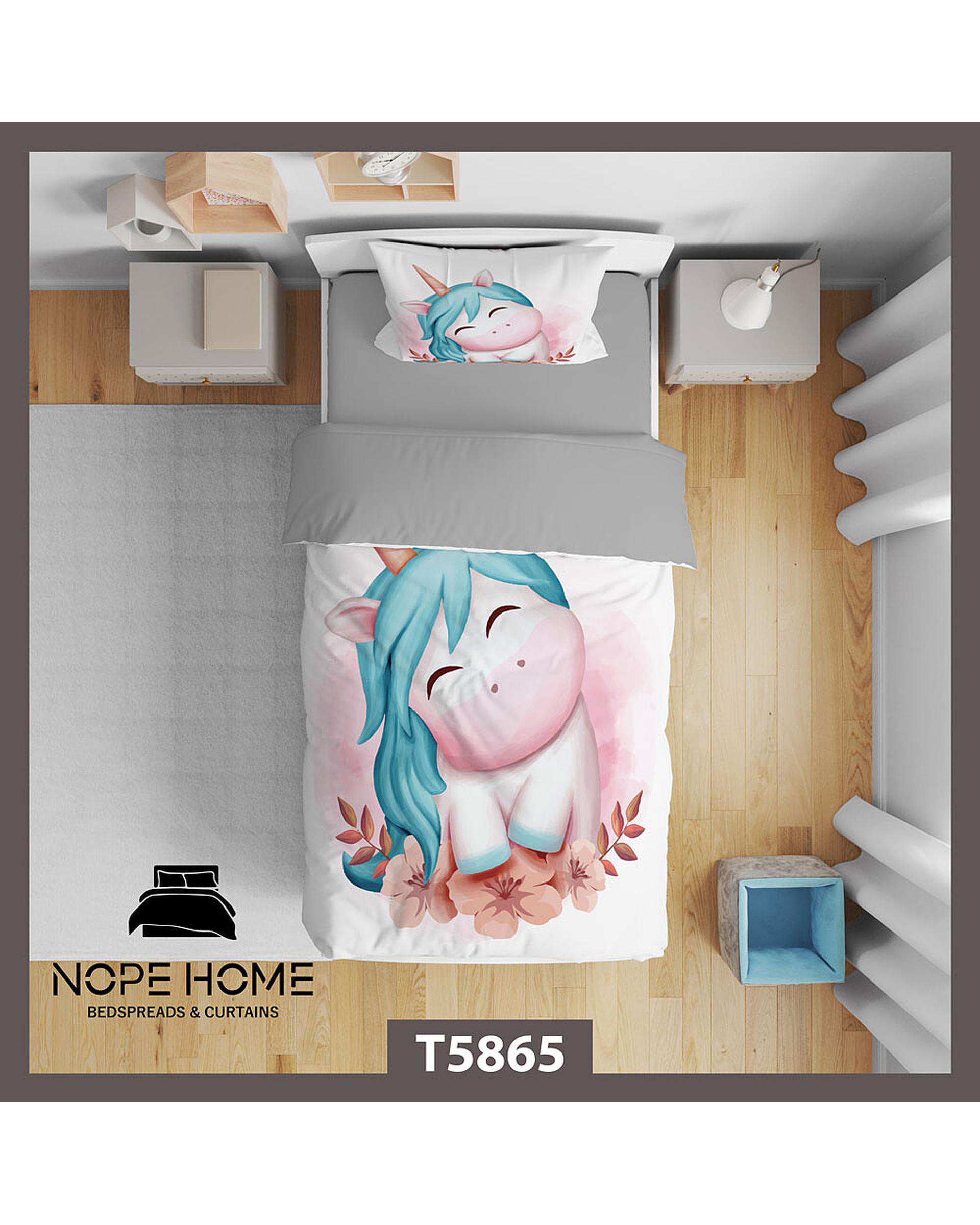 سرویس لحاف روتختی کودک یک نفره 5 تکه نوپه هوم Nopehome طرح یونیکورن فانتزی کد T5865