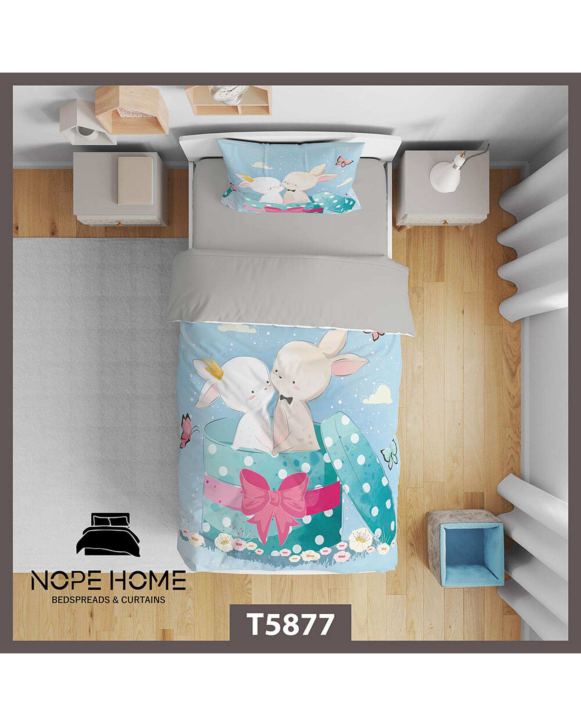 سرویس لحاف روتختی کودک یک نفره 5 تکه نوپه هوم Nopehome طرح بچگانه خرگوش کد T5877