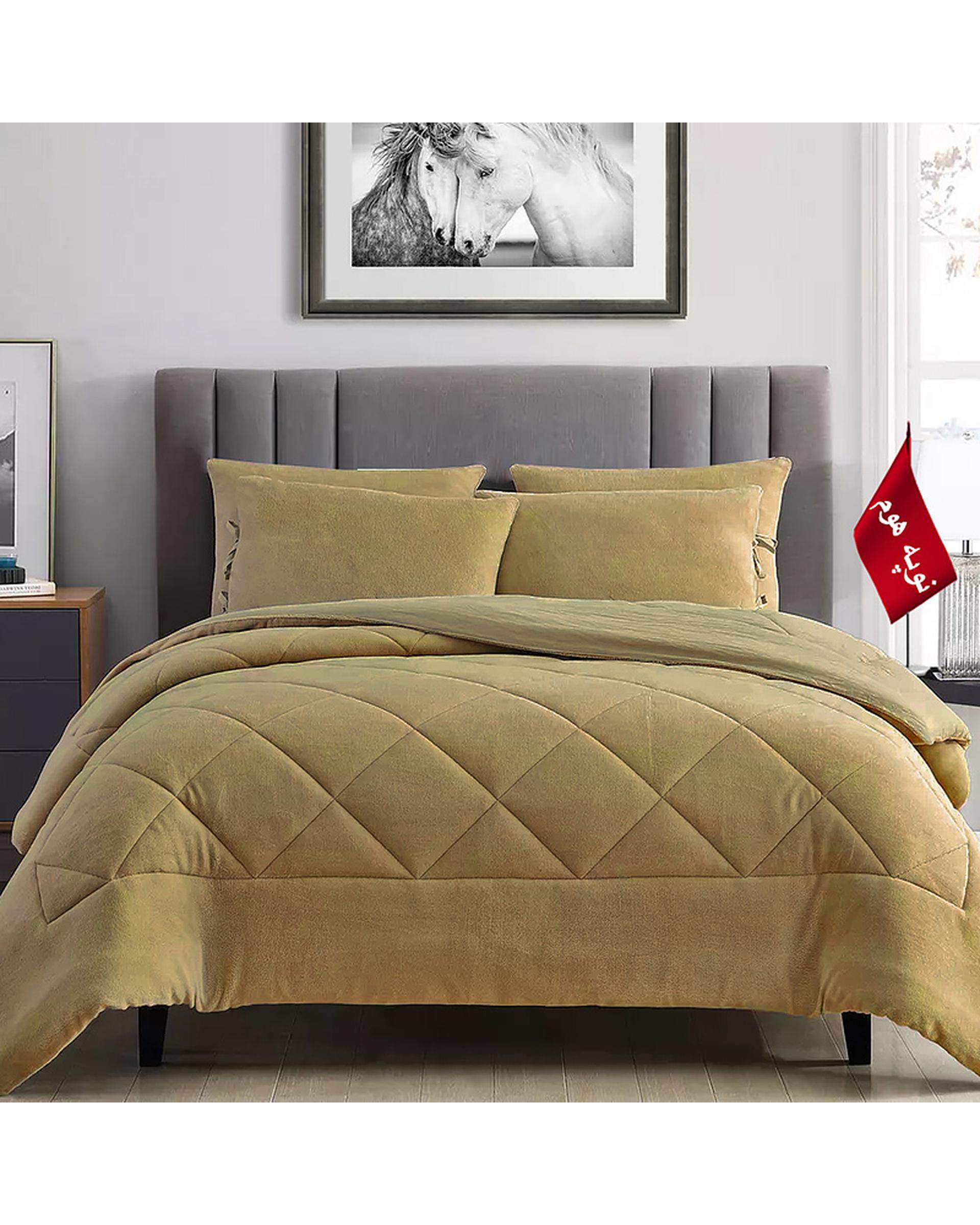 سرویس لحاف روتختی مینیمال کتان مخمل دو نفره 6 تکه کرم تیره نوپه هوم Nopehome طرح لوزی کد MKK03