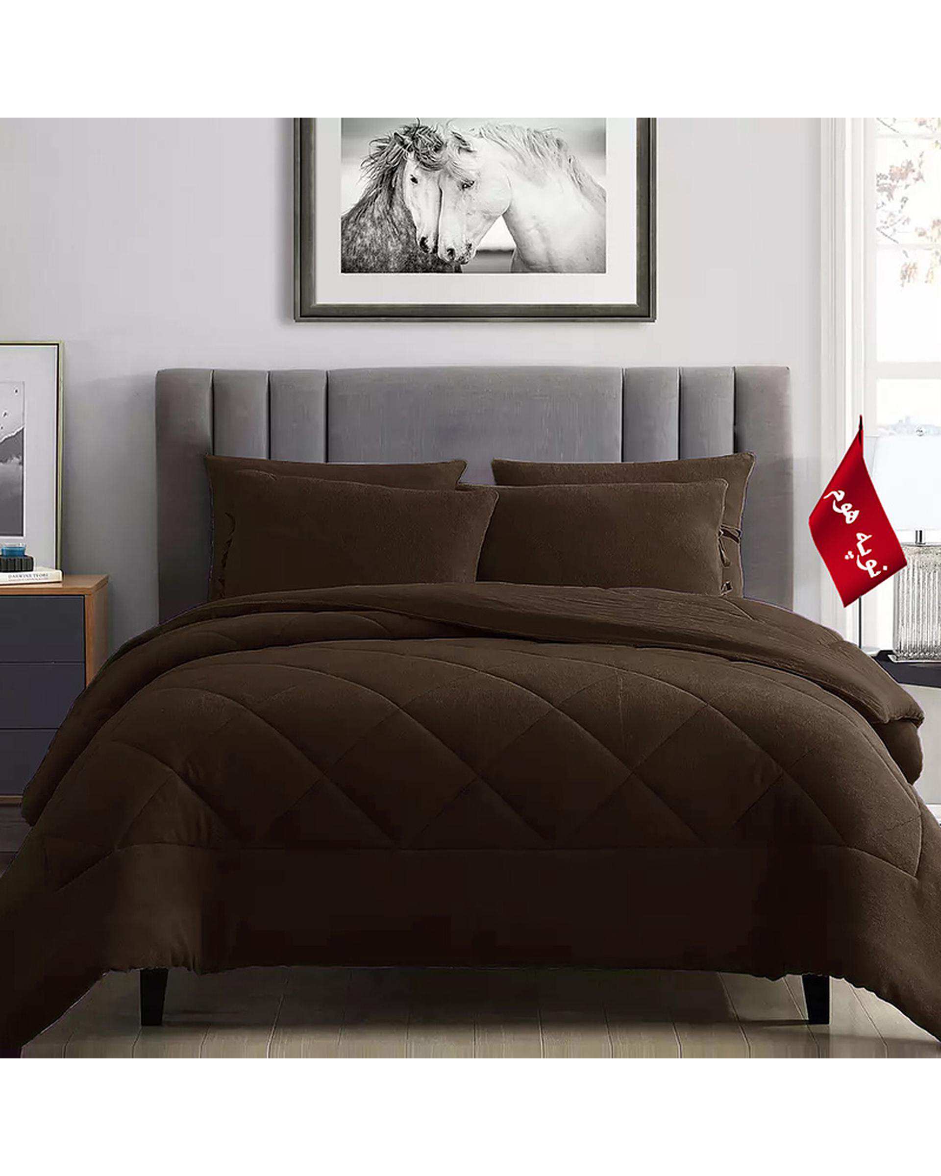 سرویس لحاف روتختی مینیمال کتان مخمل دو نفره 6 تکه قهوه ای نوپه هوم Nopehome طرح لوزی کد MKK05