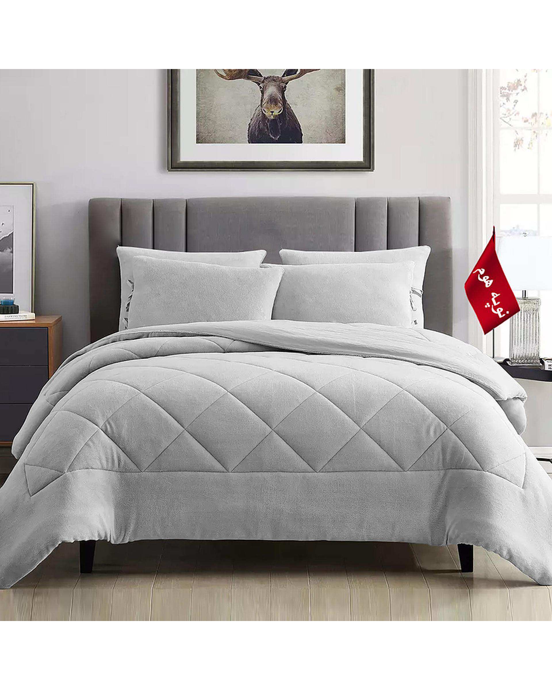 سرویس لحاف روتختی مینیمال کتان مخمل دو نفره 6 تکه طوسی روشن نوپه هوم Nopehome طرح لوزی کد MKK06
