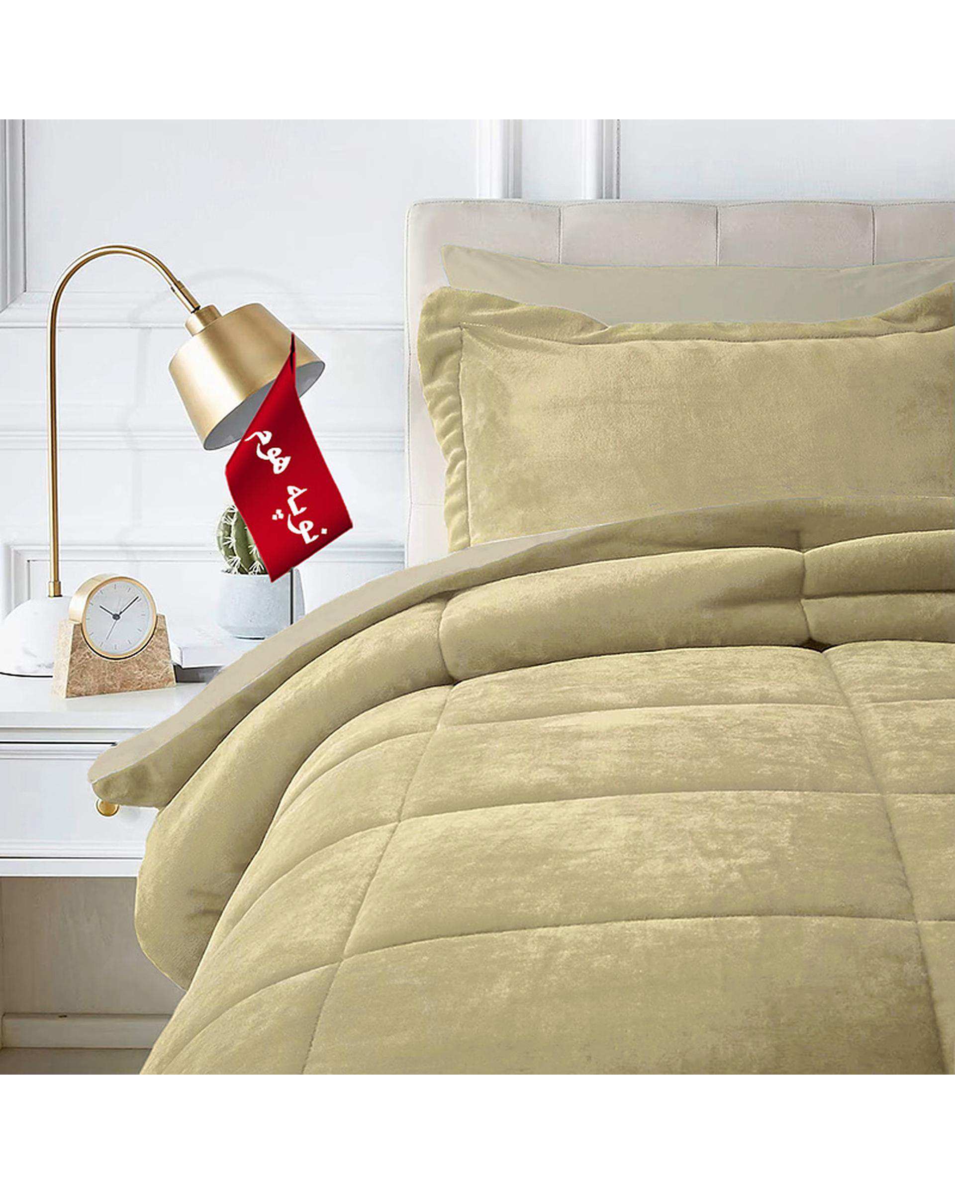 سرویس لحاف روتختی مینیمال کتان مخمل دو نفره 6 تکه کرم نوپه هوم Nopehome طرح مربع کد MKK16