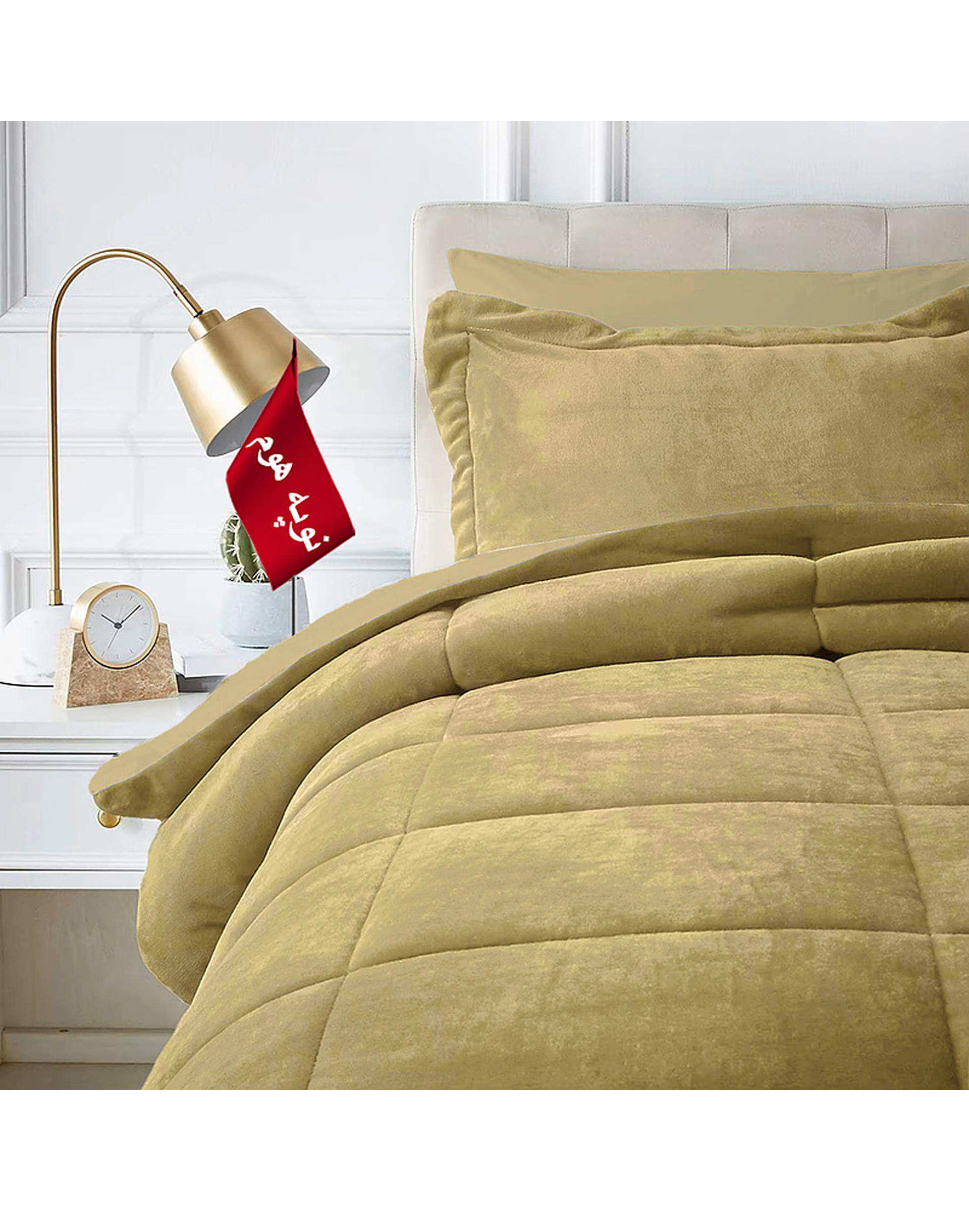 سرویس لحاف روتختی مینیمال کتان مخمل دو نفره 6 تکه کرم تیره نوپه هوم Nopehome طرح مربع کد MKK17