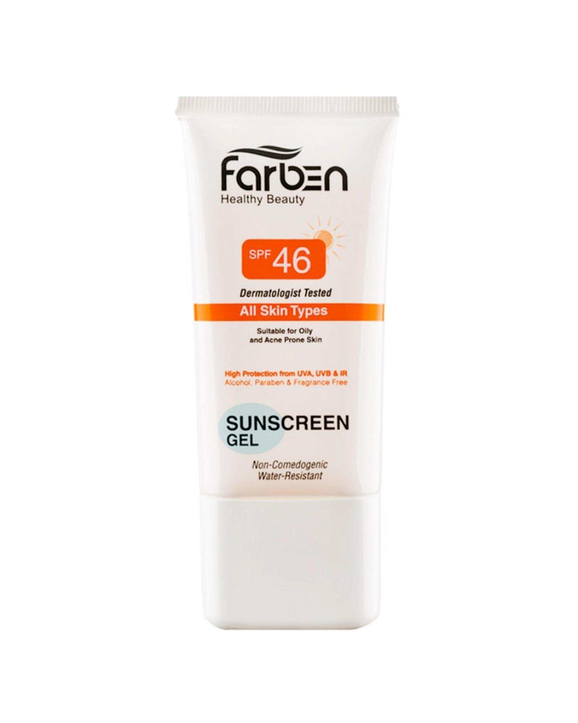 ژل ضد آفتاب SPF46 فاربن Farben مناسب پوست چرب و مستعد آکنه 50ml