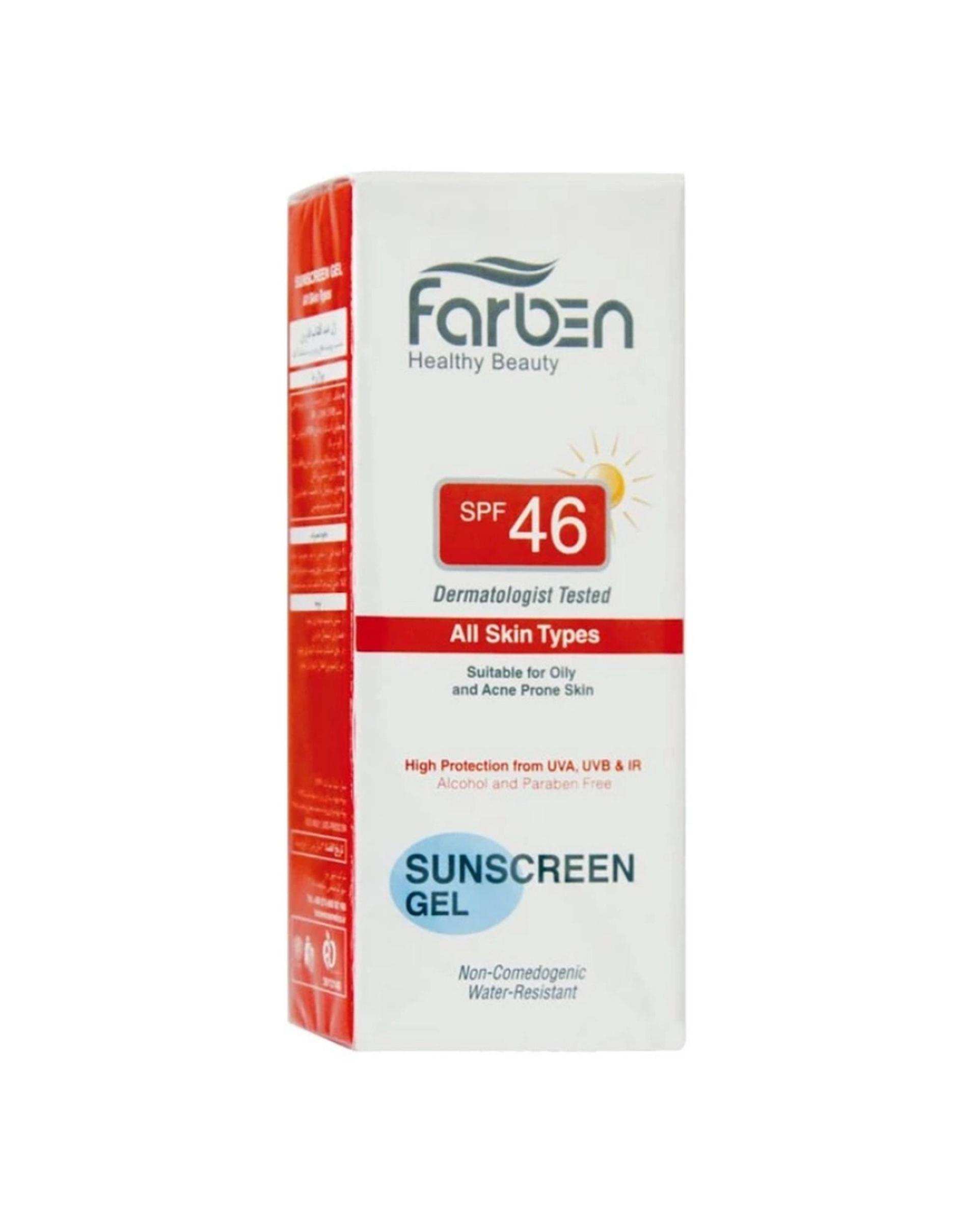 ژل ضد آفتاب SPF46 فاربن Farben مناسب پوست چرب و مستعد آکنه 50ml