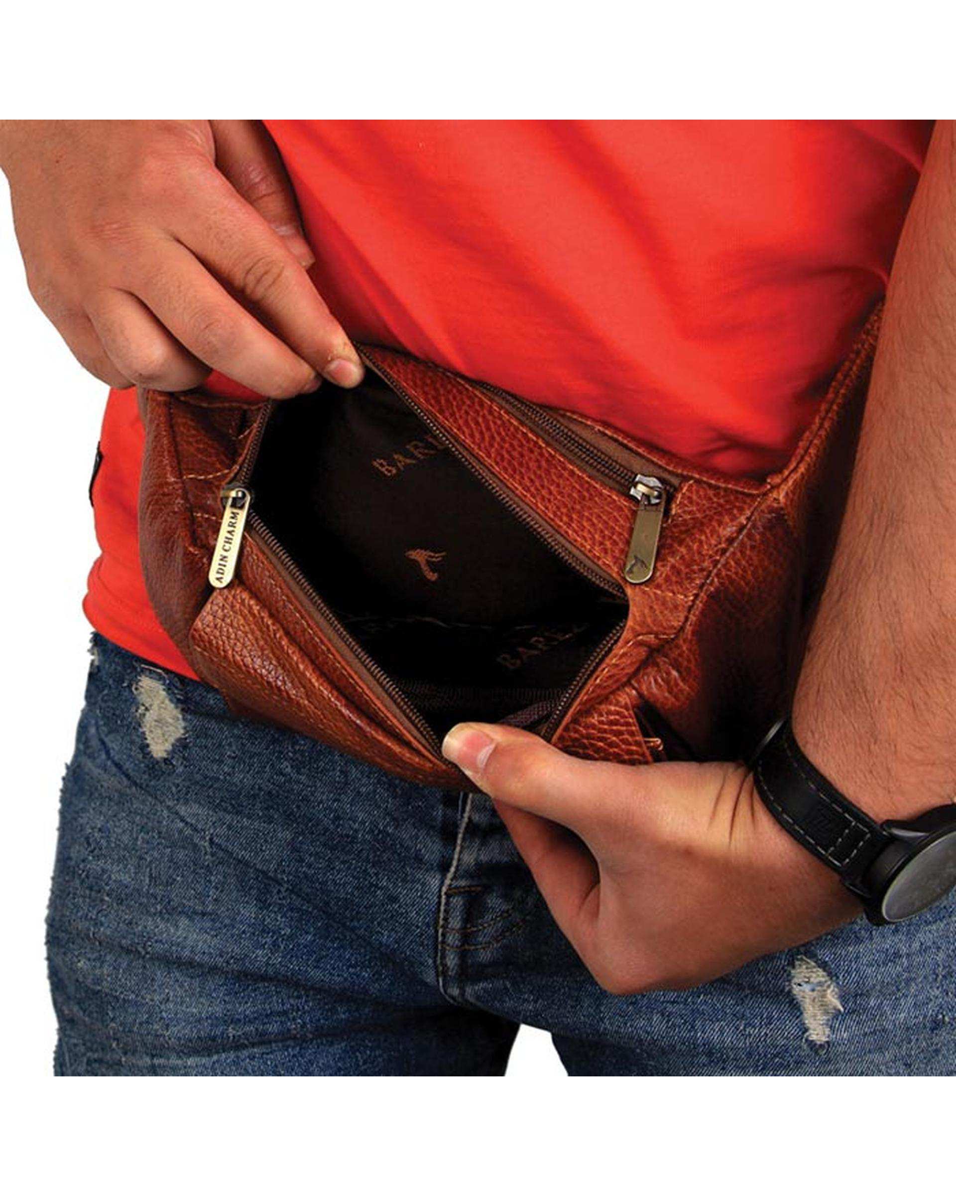 کیف کمری چرم عسلی چرم بارز Charm Barez مدل DG66.1