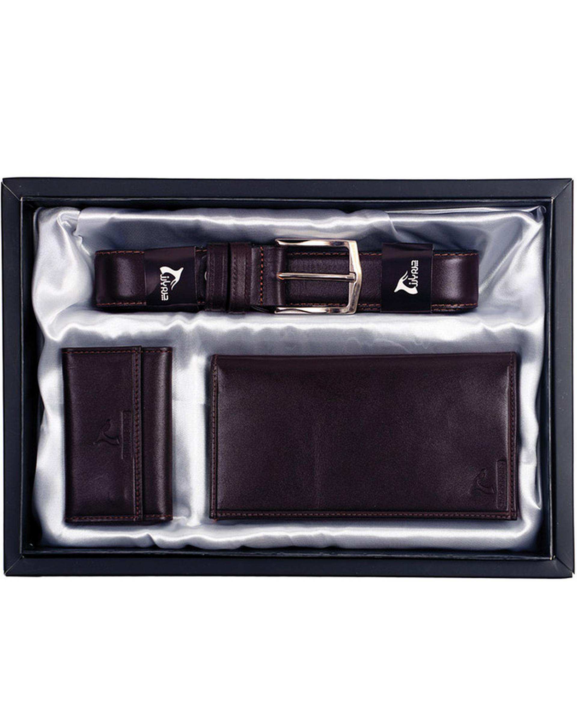 ست هدیه چرم مردانه قهوه ای چرم بارز Charm Barez کد DS1.newBOX
