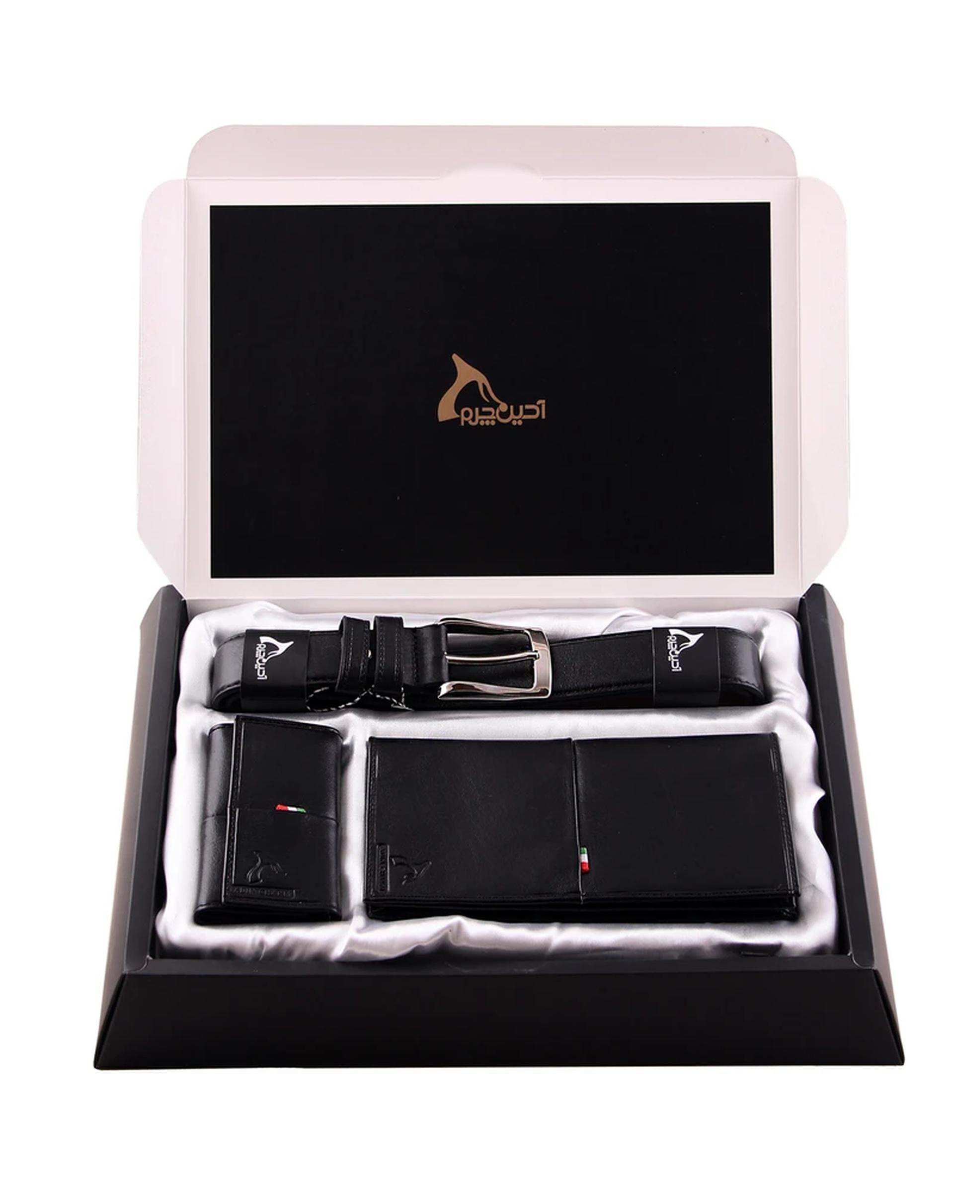 ست هدیه چرم مردانه مشکی چرم بارز Charm Barez کد DS55