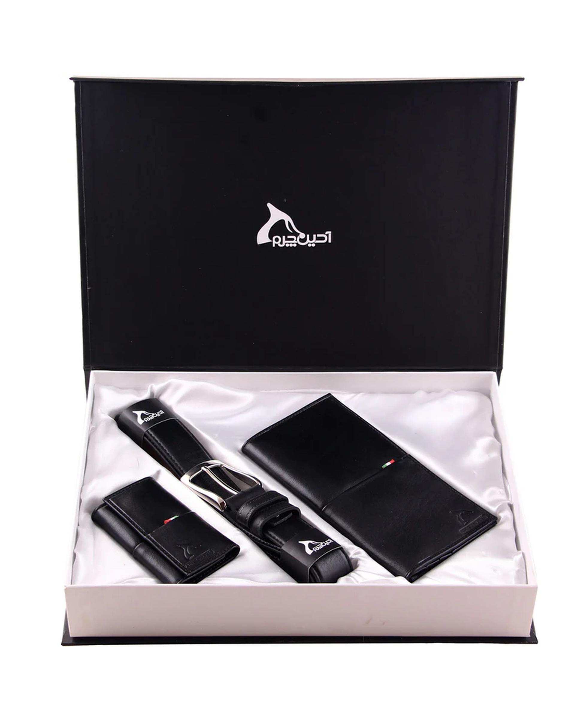 ست هدیه چرم مردانه مشکی چرم بارز Charm Barez کد DS55HB