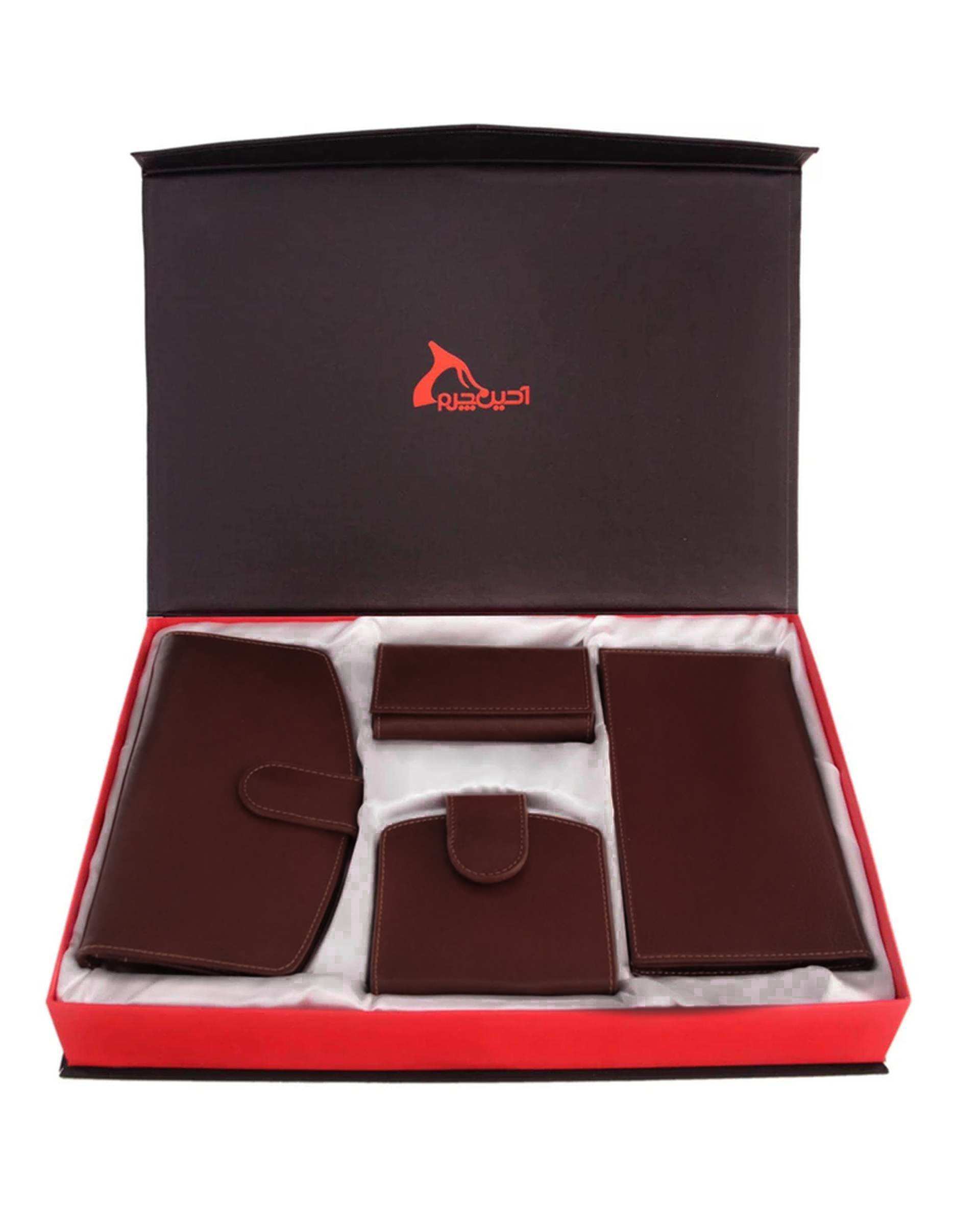 ست هدیه چرم قهوه ای تیره چرم بارز Charm Barez مدل DS23.1