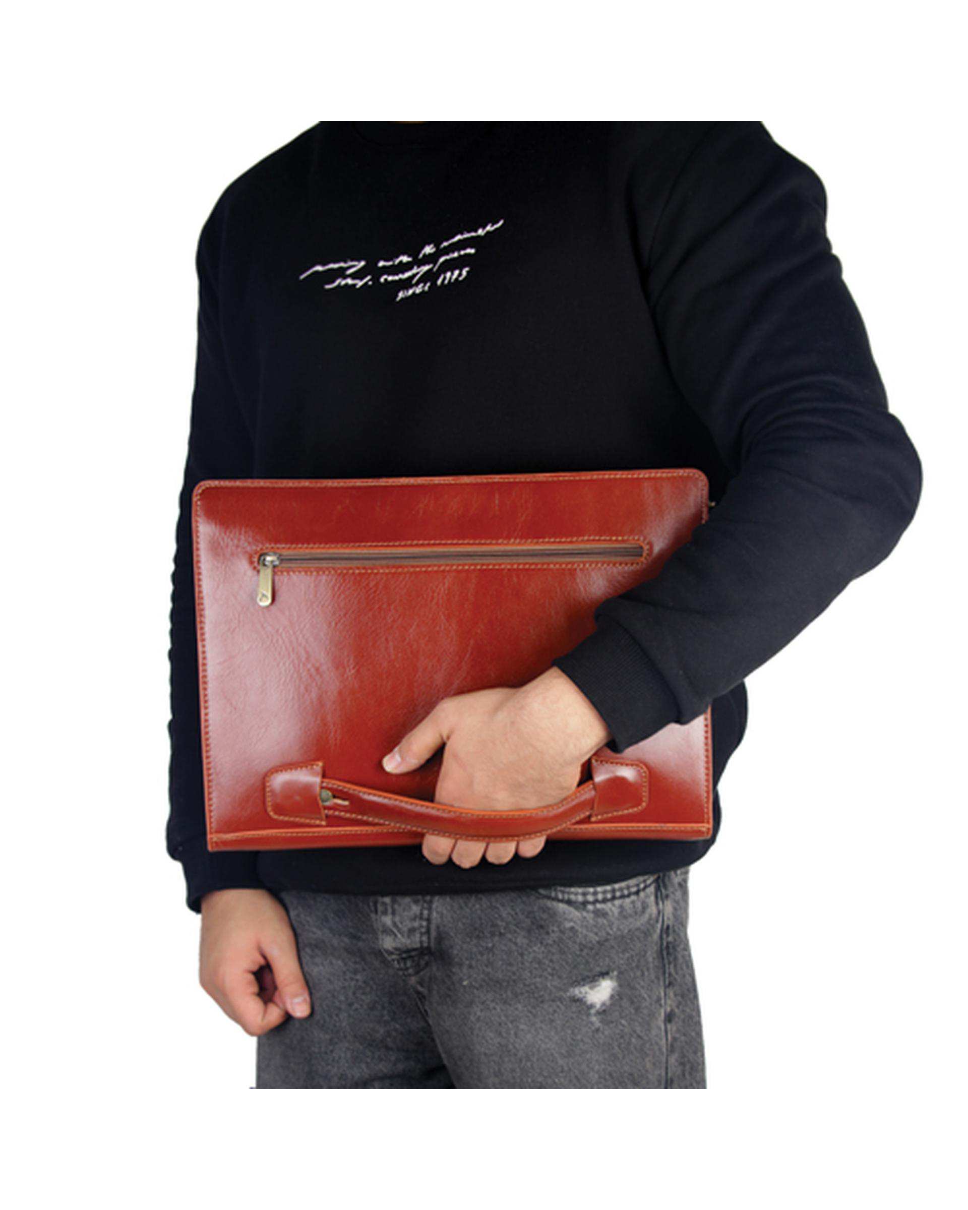 کیف دستی چرم عسلی چرم بارز Charm Barez مدل DF40