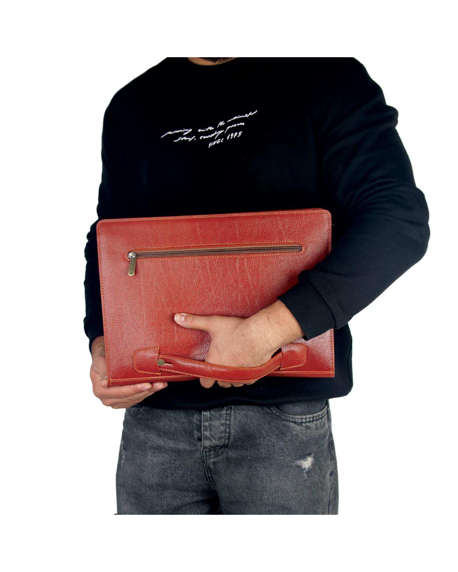 کیف دستی چرم عسلی چرم بارز Charm Barez مدل DF40.1
