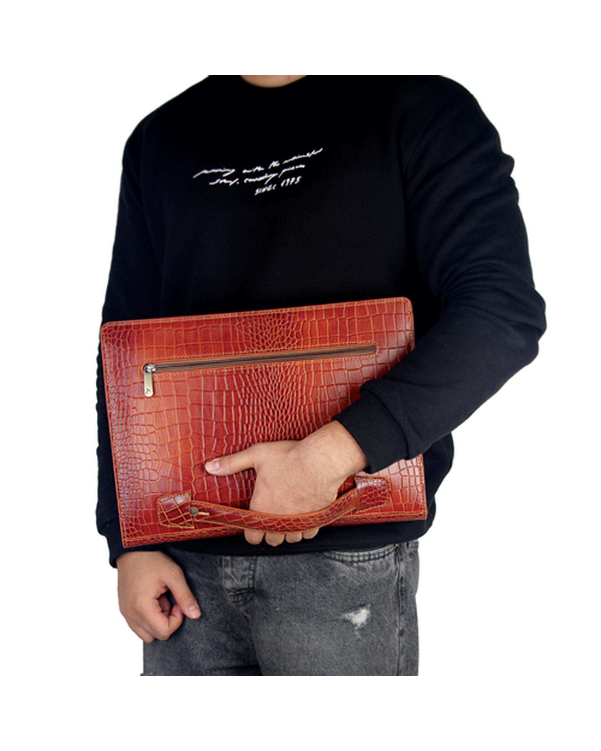 کیف دستی چرم عسلی چرم بارز Charm Barez مدل DF40.PRIMA