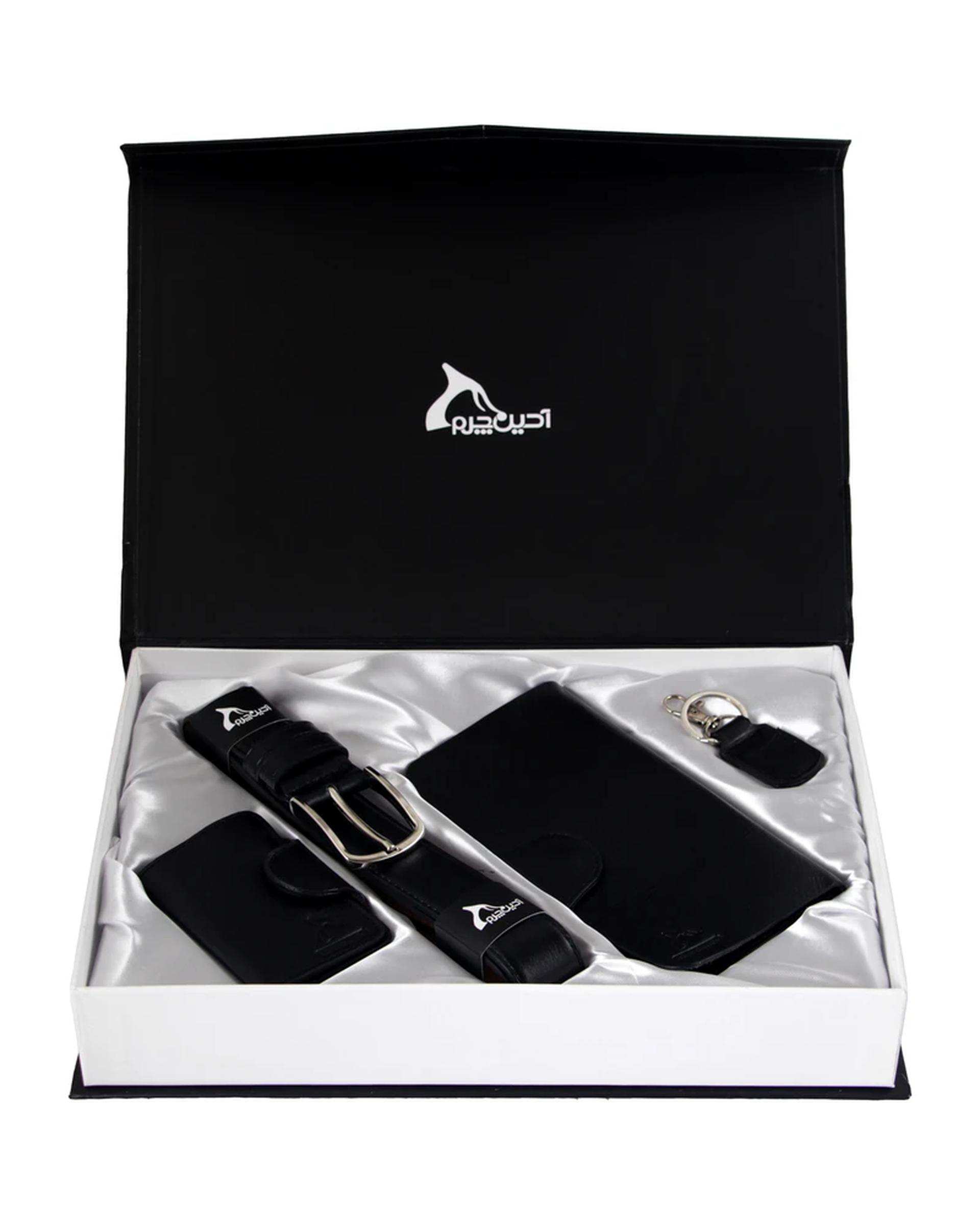 ست هدیه چرم مردانه مشکی چرم بارز Charm Barez کد DS50.nw