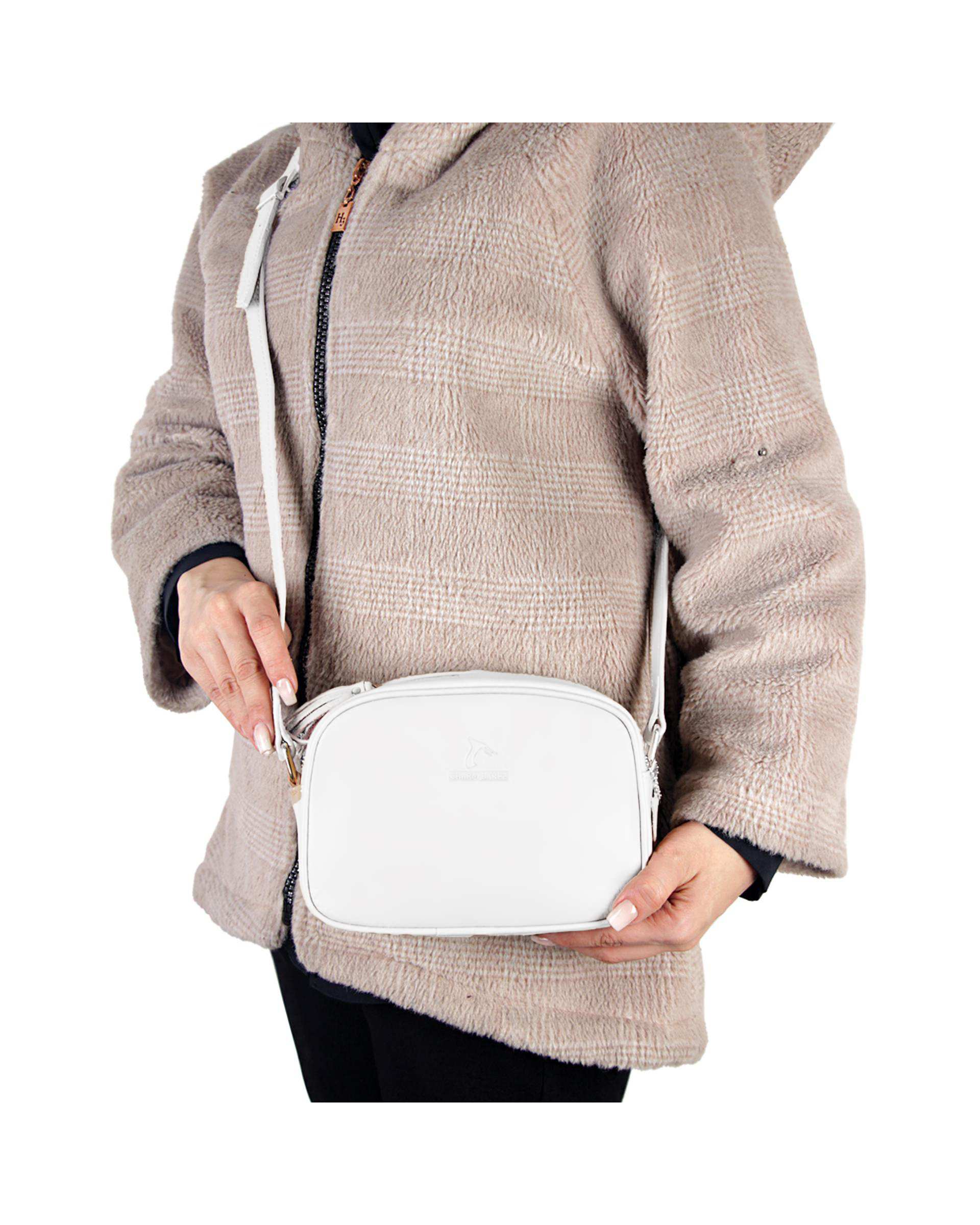 کیف چرم زنانه رودوشی سفید چرم بارز Charm Barez مدل DG80