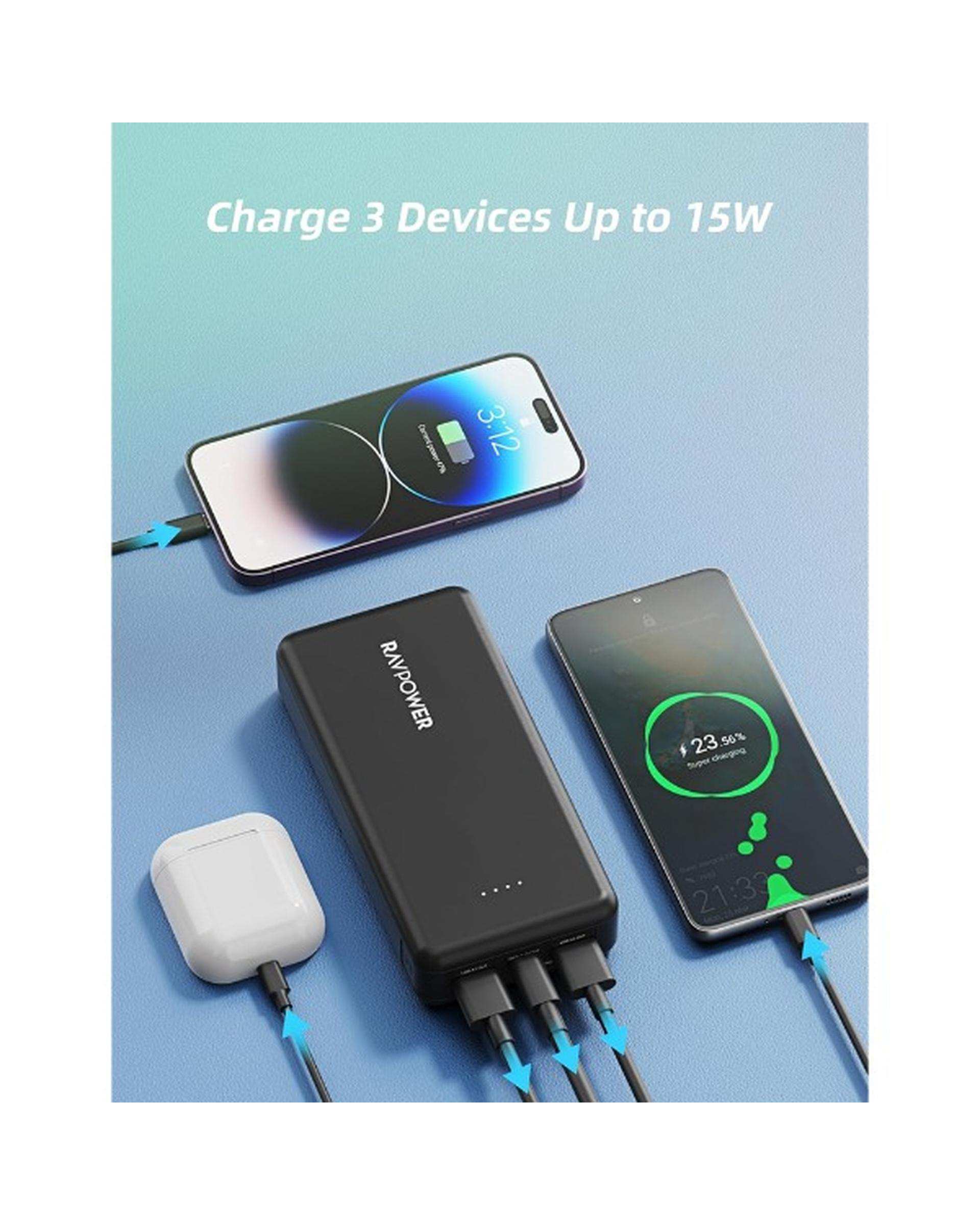 پاور بانک مشکی راوپاور ravpower مدل RP-PB1216 ظرفیت 20000 میلی آمپر