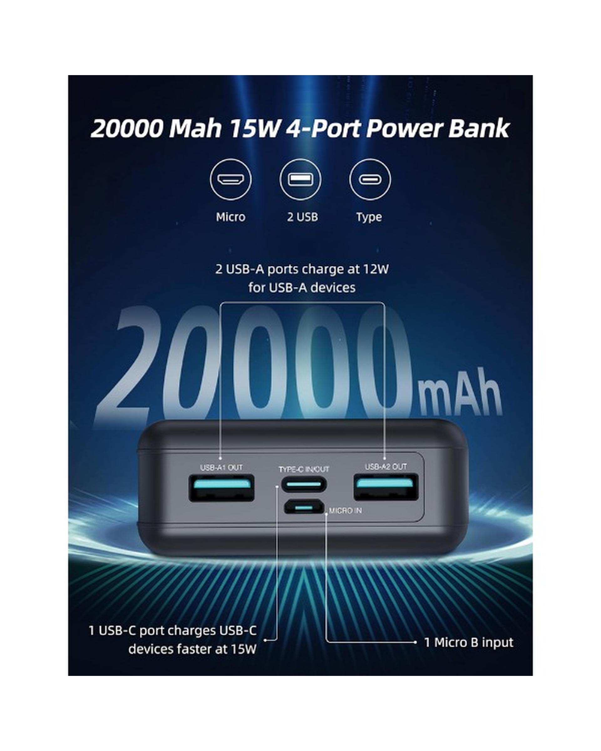 پاور بانک مشکی راوپاور ravpower مدل RP-PB1216 ظرفیت 20000 میلی آمپر