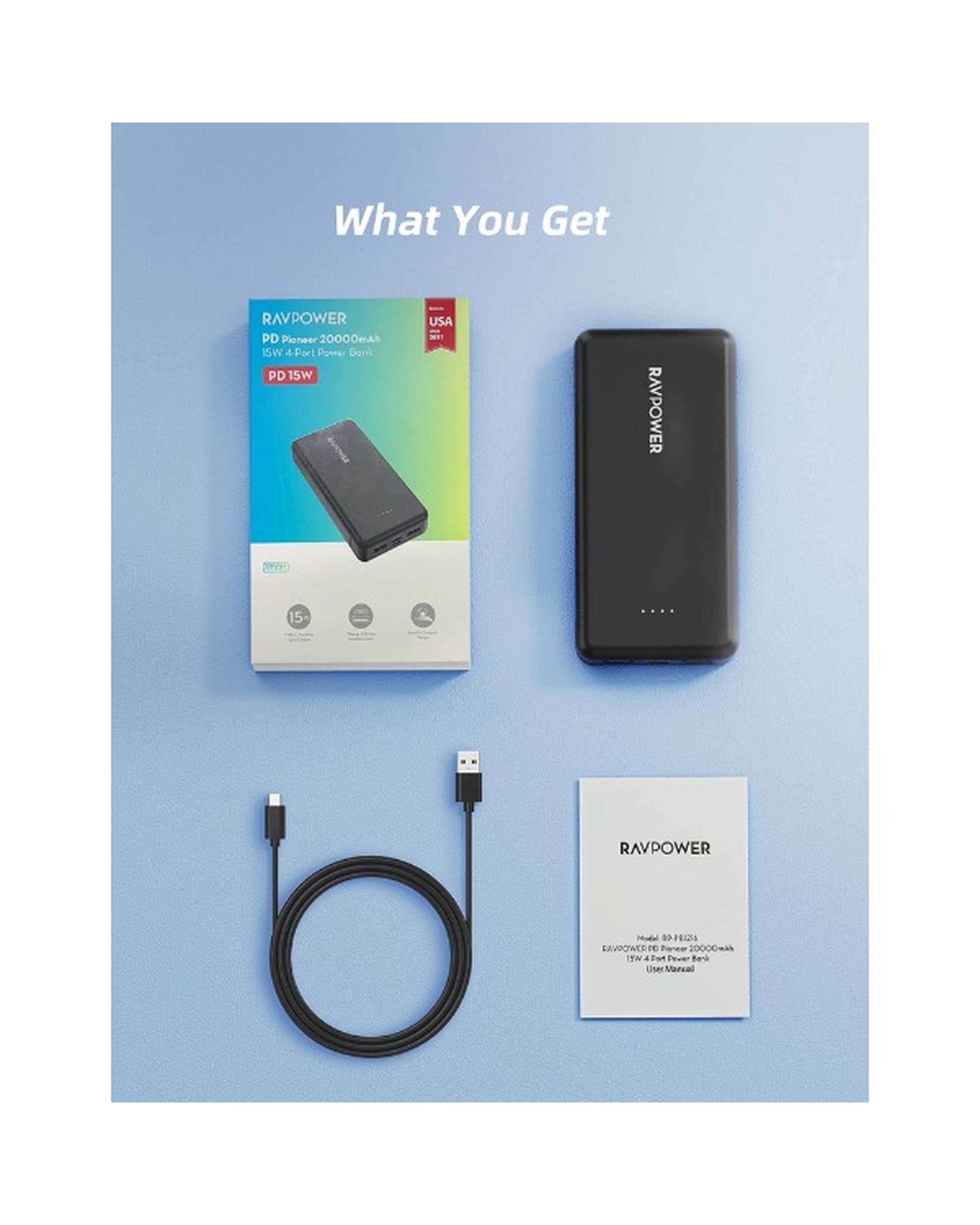 پاور بانک مشکی راوپاور ravpower مدل RP-PB1216 ظرفیت 20000 میلی آمپر