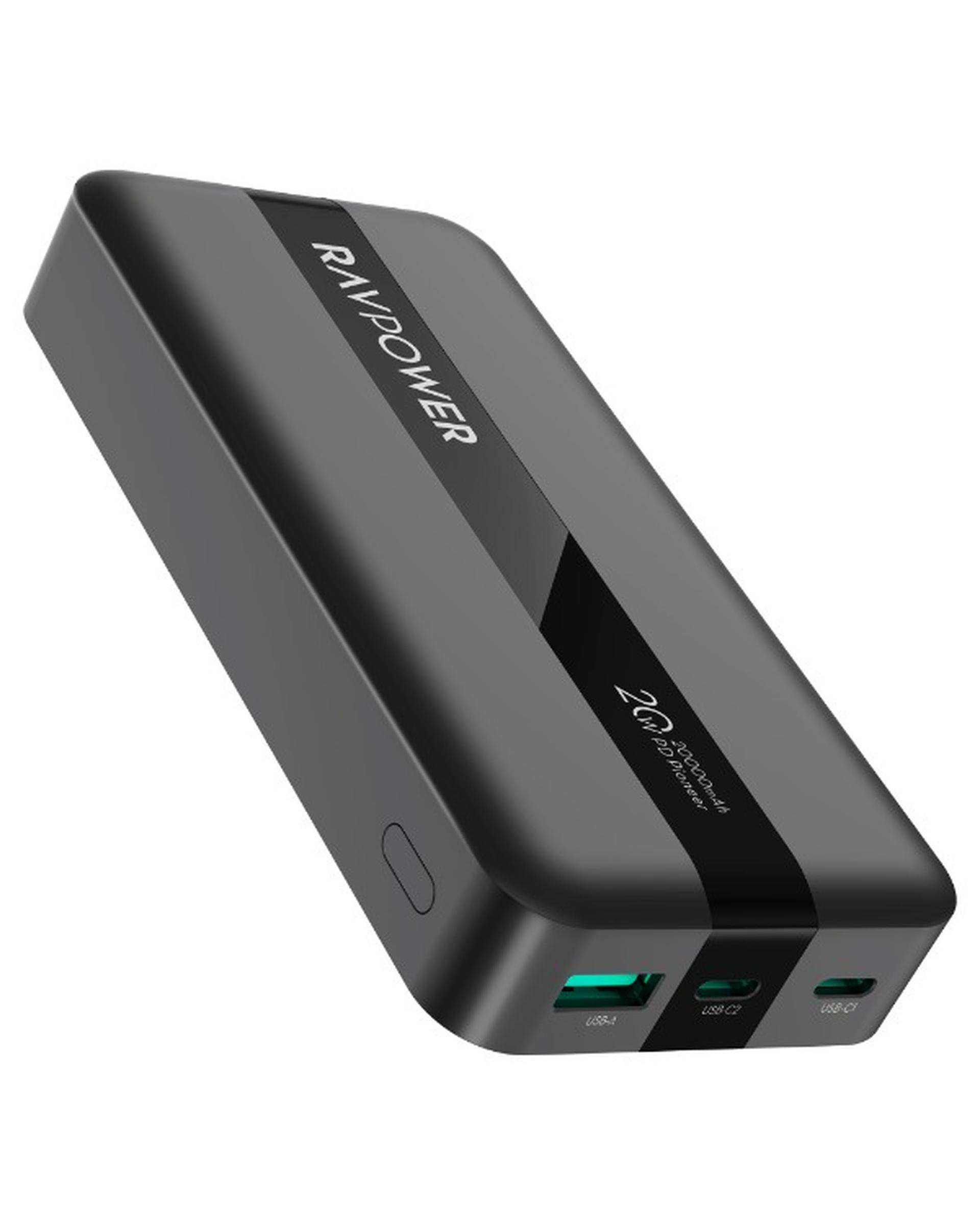 پاور بانک مشکی راوپاور ravpower مدل RP-PB1235 ظرفیت ۲۰۰۰۰ میلی آمپر ساعت