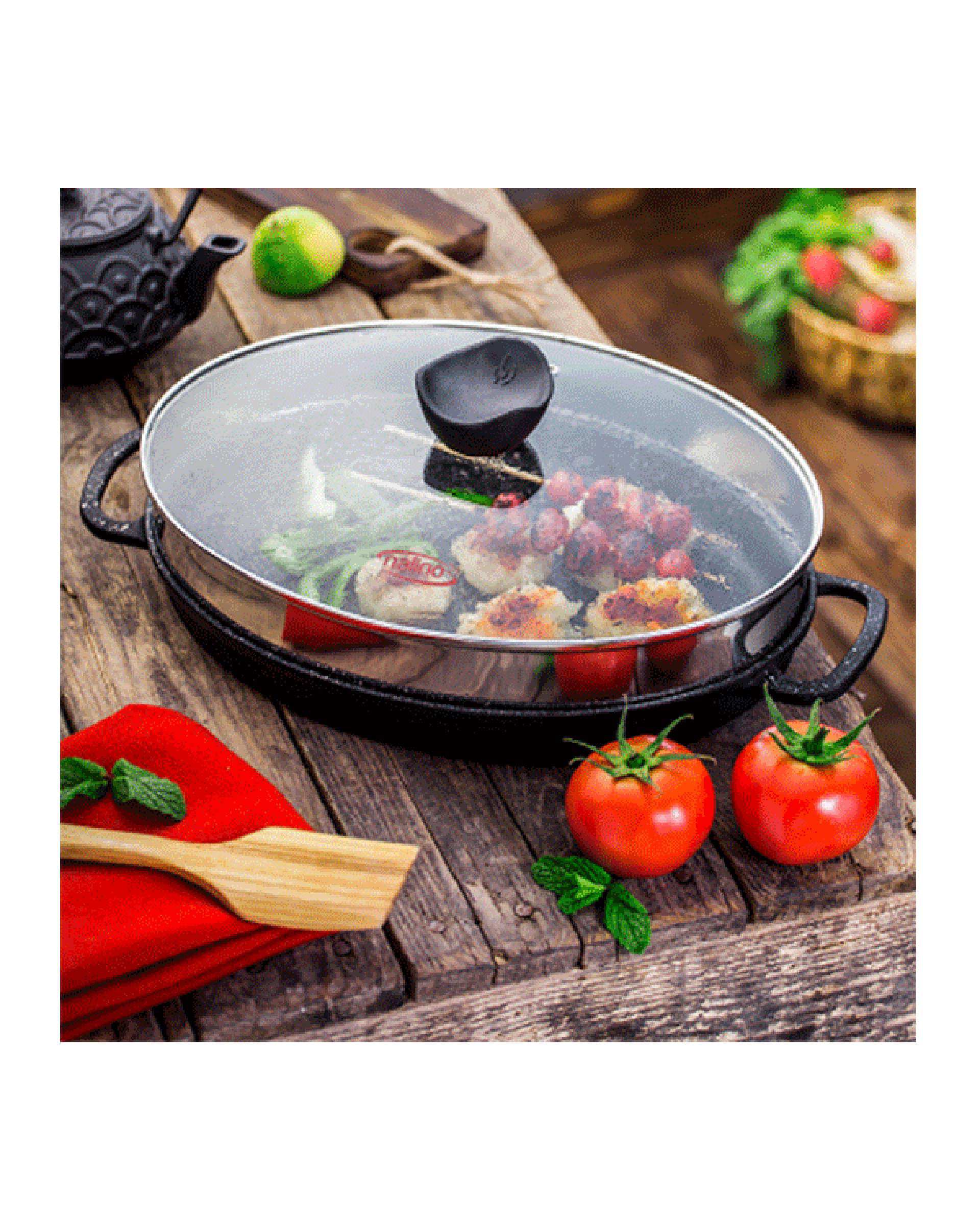تابه چدن بیضی درب شیشه ای نالینو Nalino مدل angle