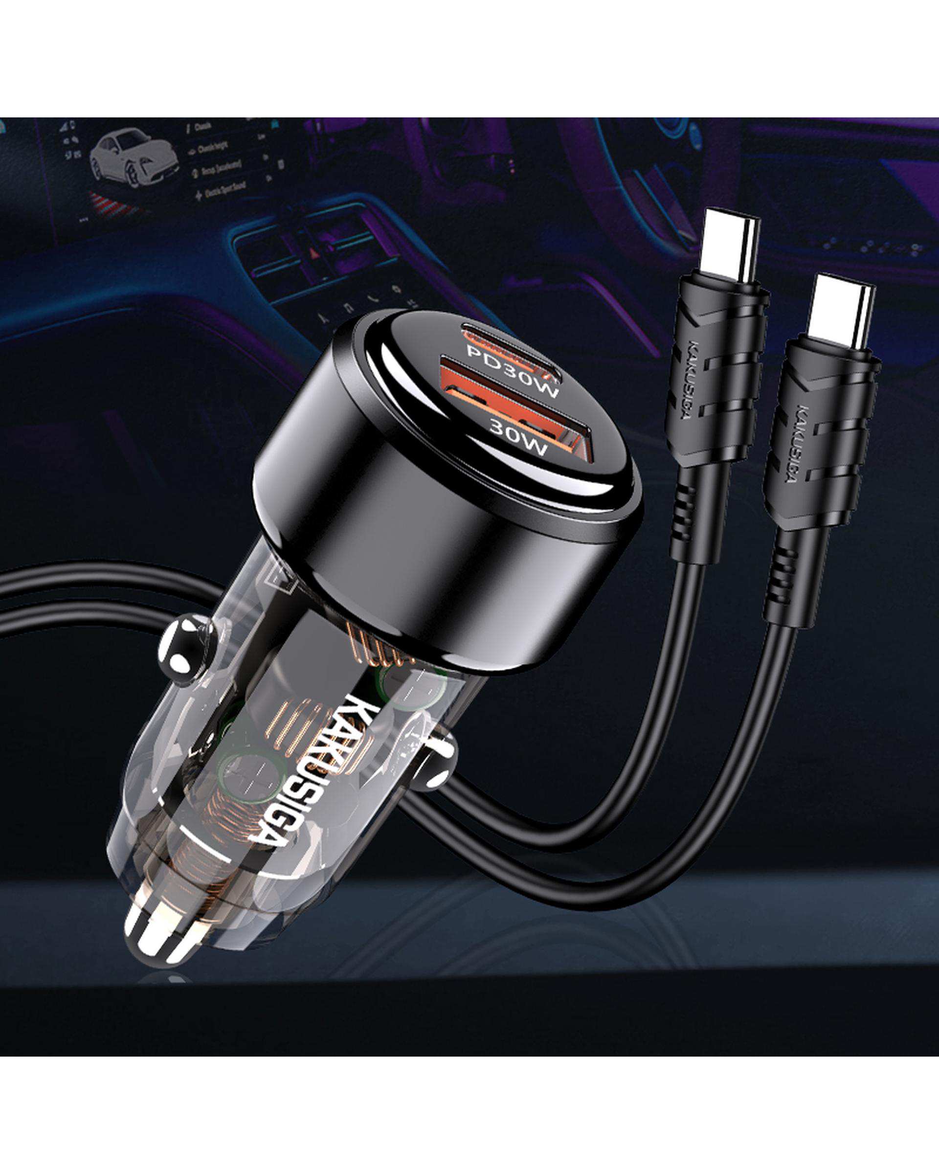 شارژر فندکی دو سر تایپ سی مشکی کاکوسیگا Kakusiga مدل KSC-1176