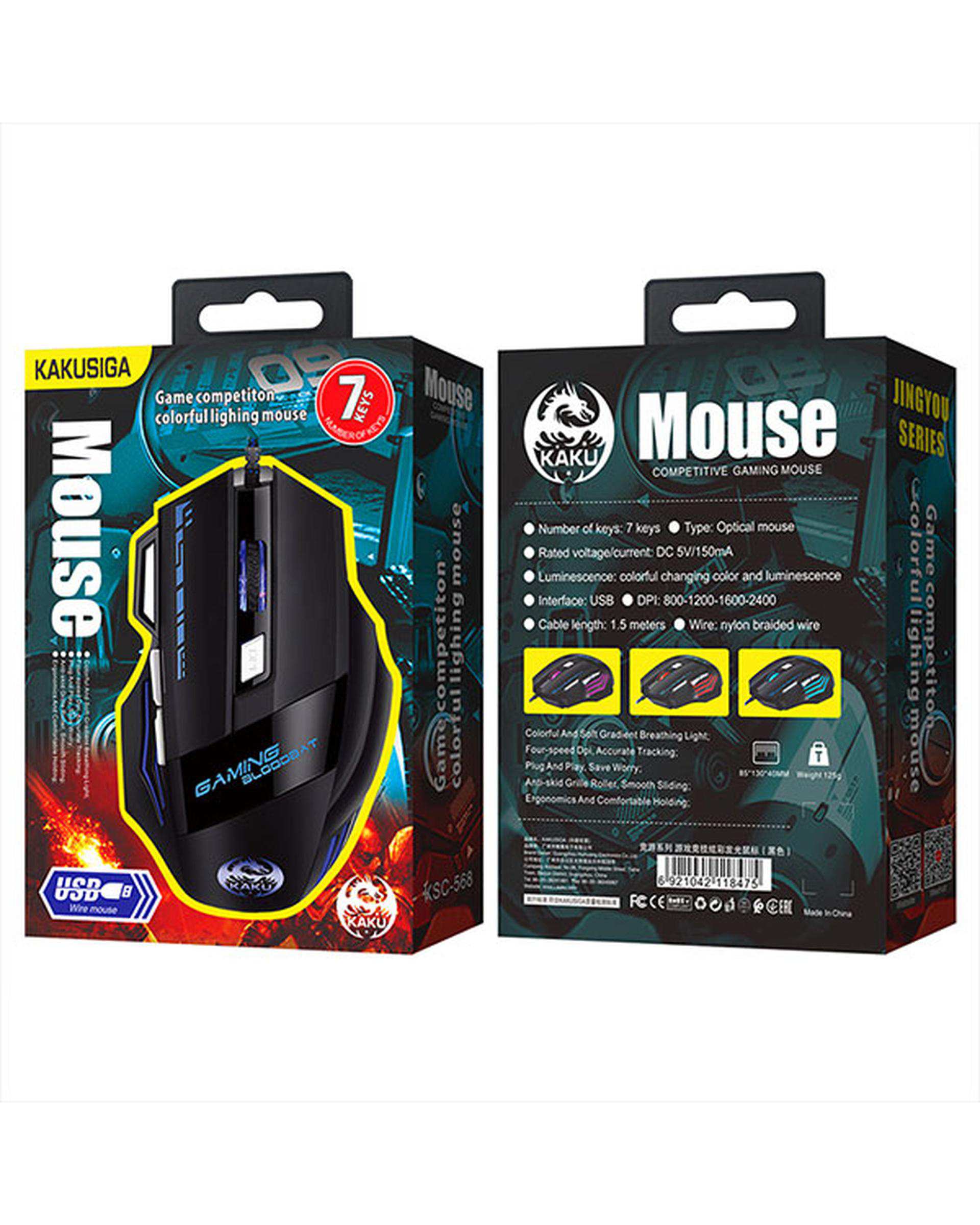 ماوس گیمینگ مشکی کاکوسیگا Kakusiga مدل KSC-568