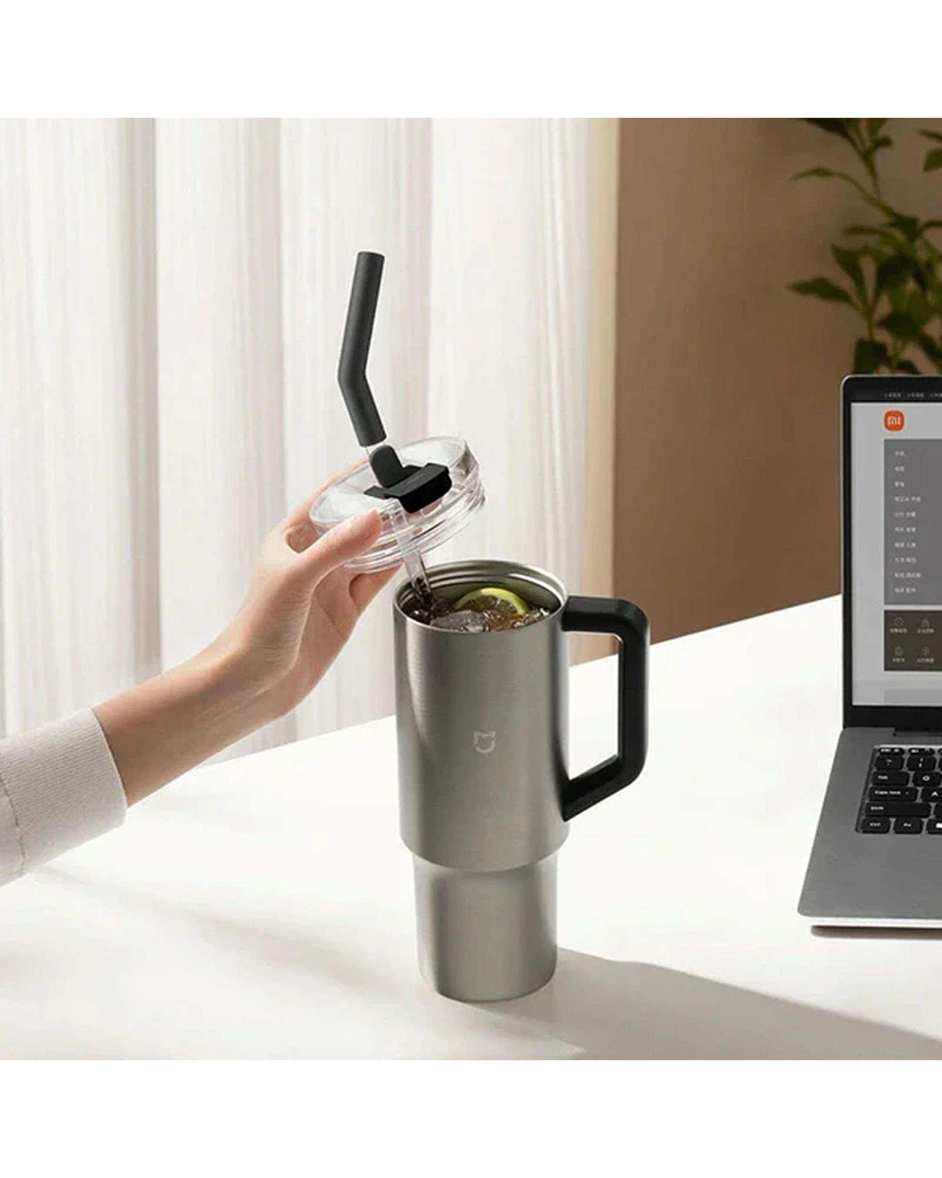 تراول ماگ ضد زنگ خاکستری میجیا شیائومی Xiaomi مدل Mijia Straw Cup 1L Stainless Steel ظرفیت 1 لیتر