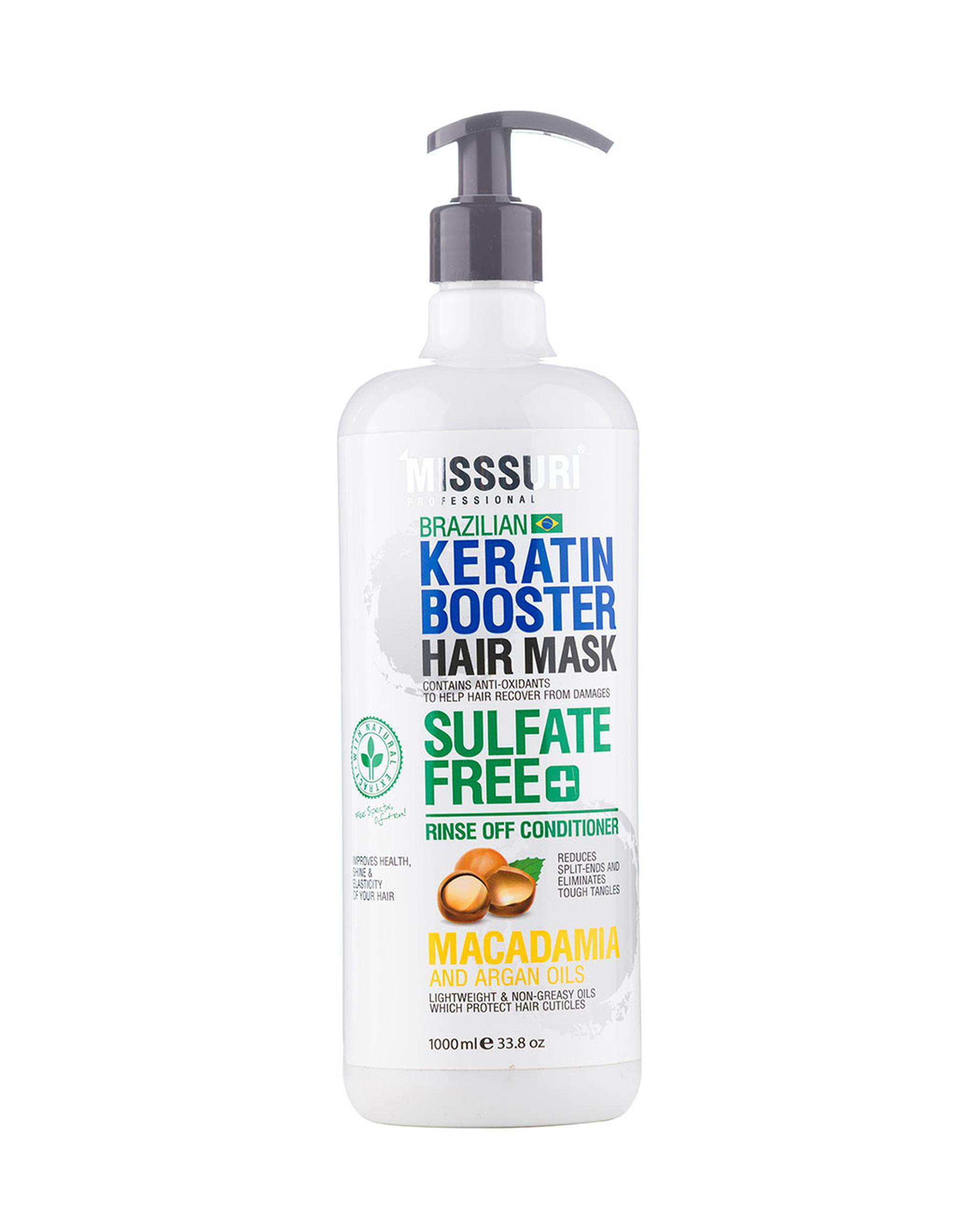 ماسک مو کراتین فاقد سولفات میسوری Misssuri مناسب موهای خشک و دارای موخوره حجم 1000ml