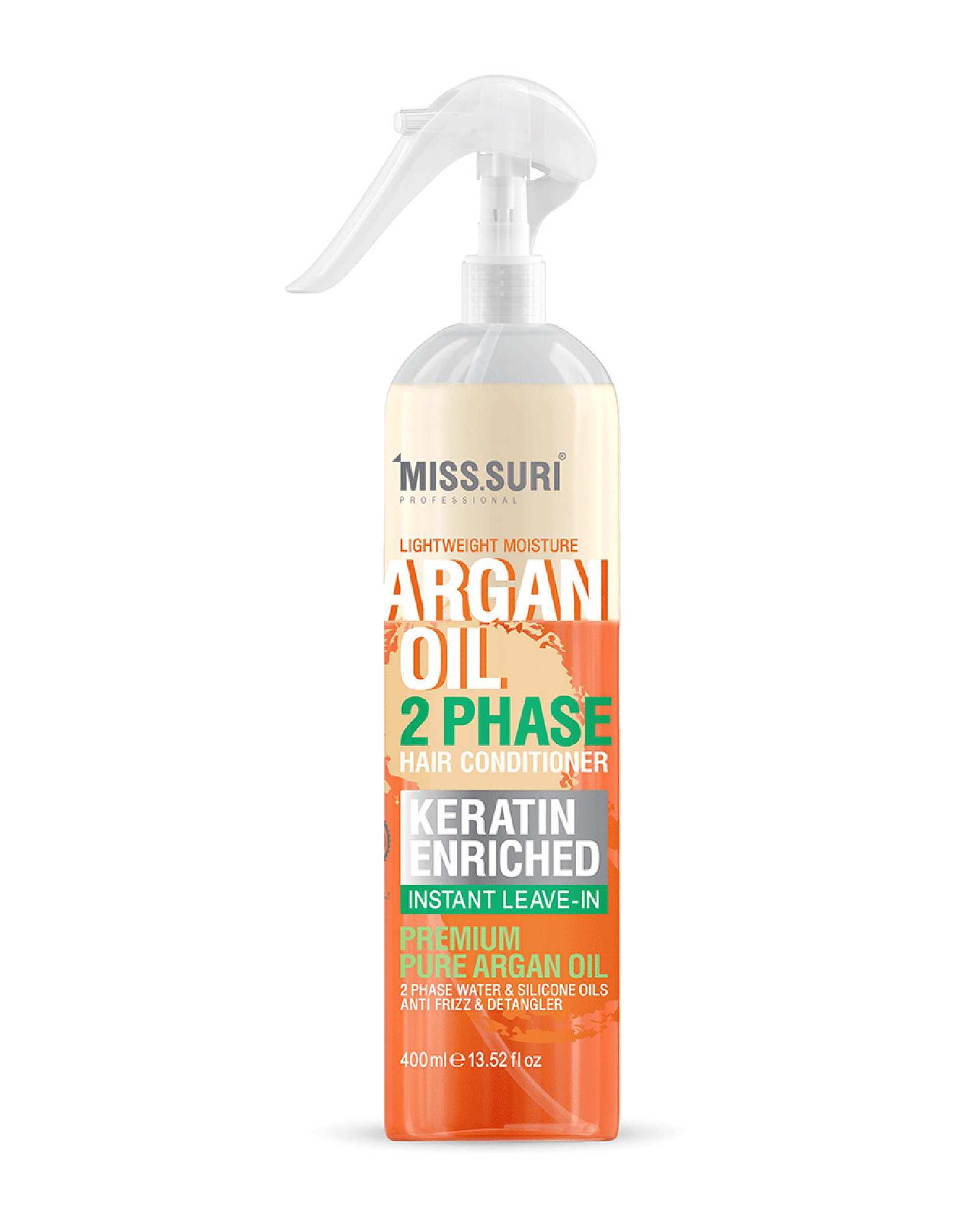 اسپری دو فاز روغن آرگان میسوری Misssuri مناسب انواع مو حجم 400ml