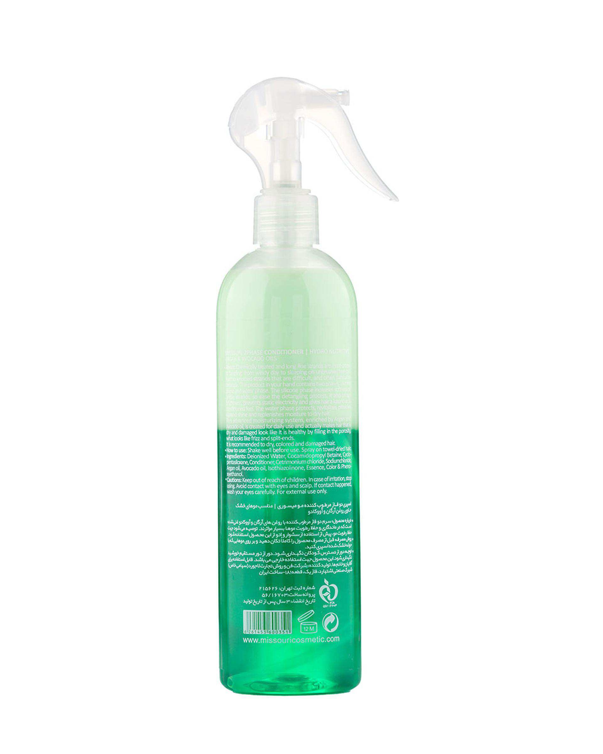 اسپری دو فاز مرطوب کننده مو میسوری Misssuri مناسب انواع مو حجم 400ml